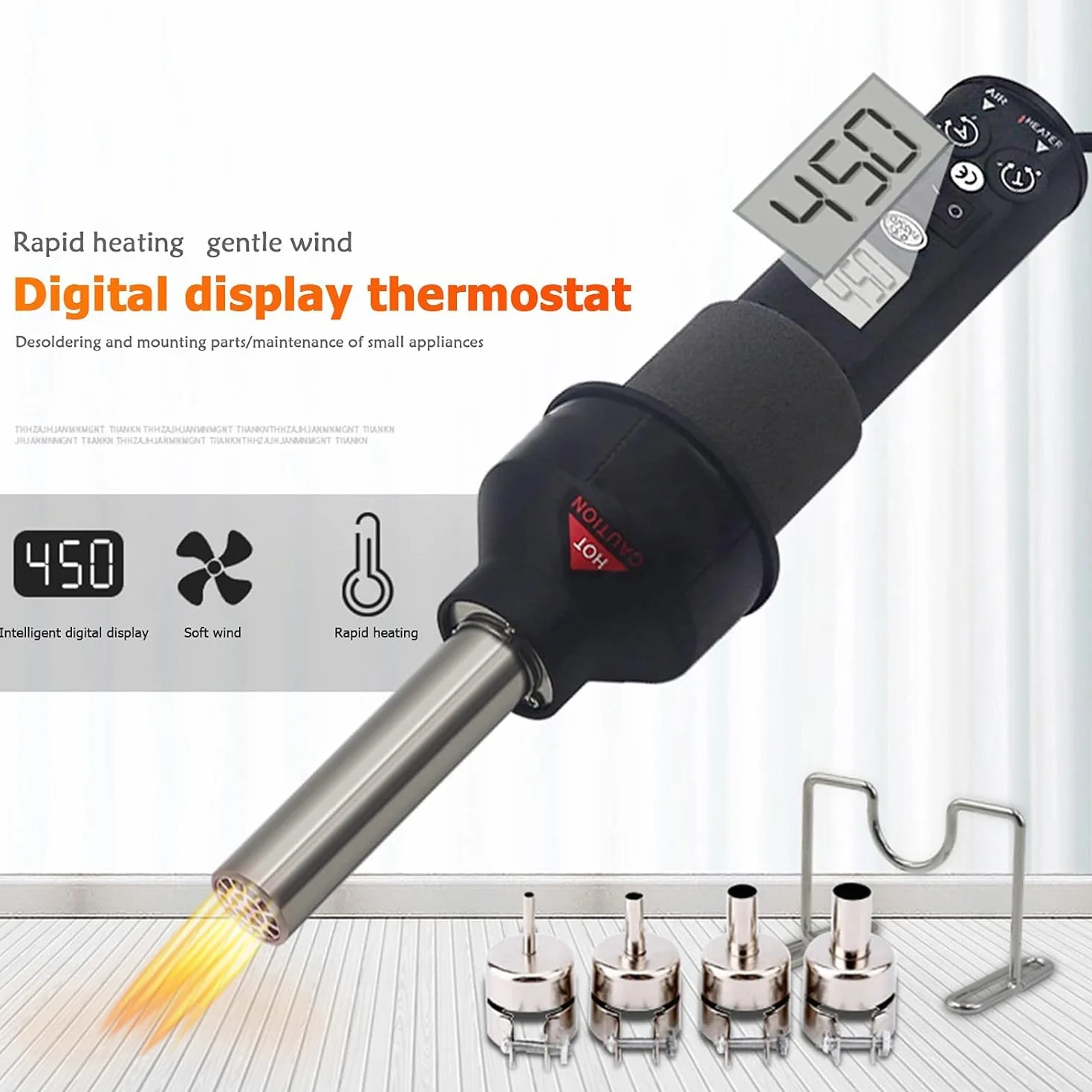 DEWIN Pistola de Calor, Hot Air Gun Pistolas Pintura 220V 450W LCD Ajustable Pistola de Aire Caliente de Calor Electrónico Estación de Soldadura IC SMD BGA