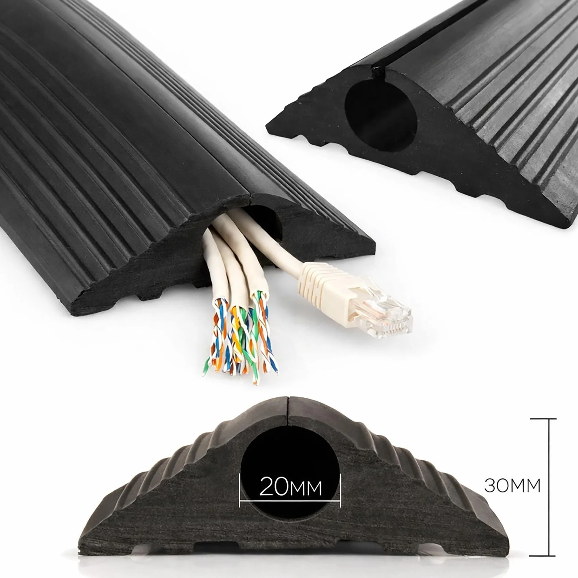 On1shelf Protector de cable de goma industrial para exteriores, negro 1 m, agujero de 20 mm