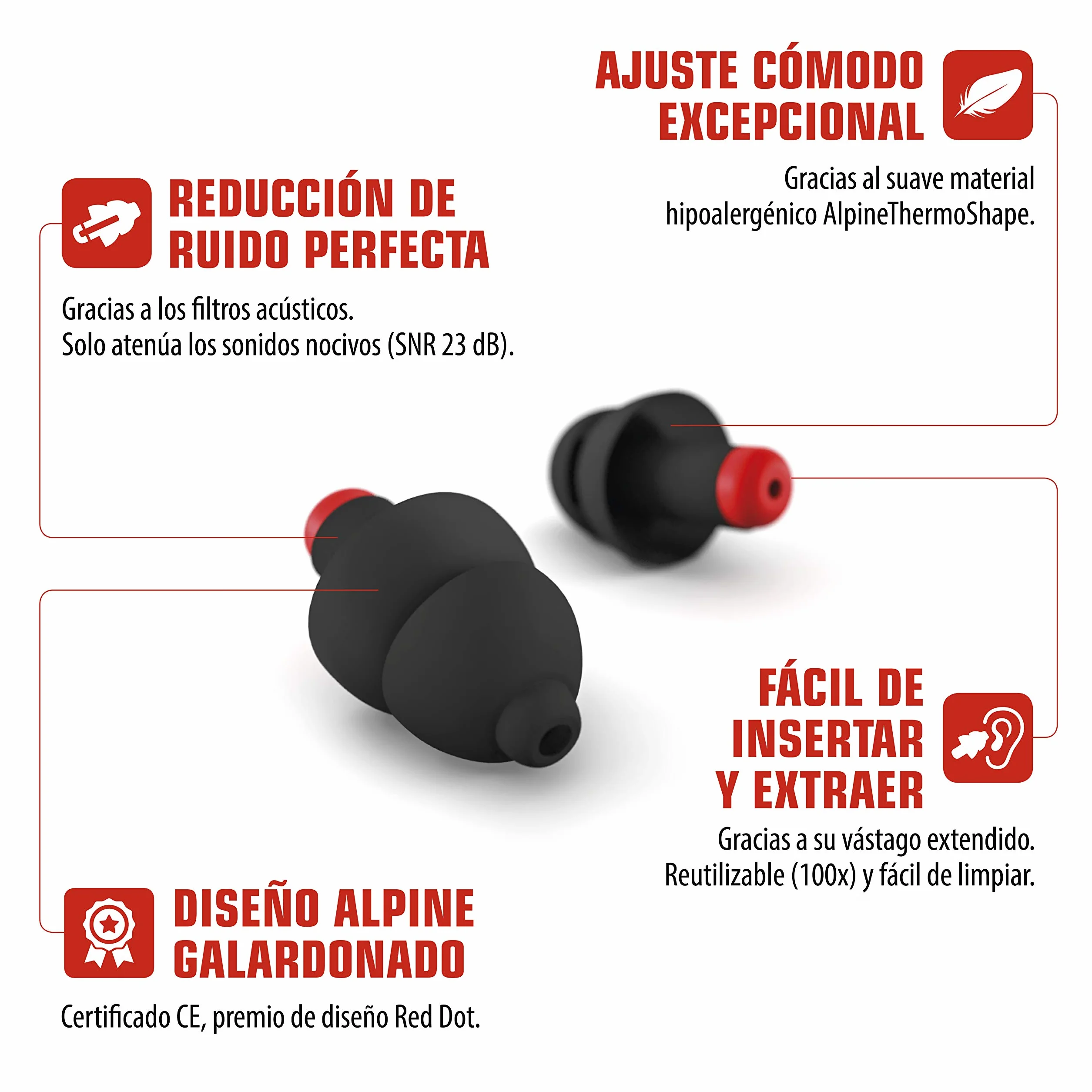 Alpine WorkSafe Tapones Antiruido 23 dB Reutilizables con Cordón