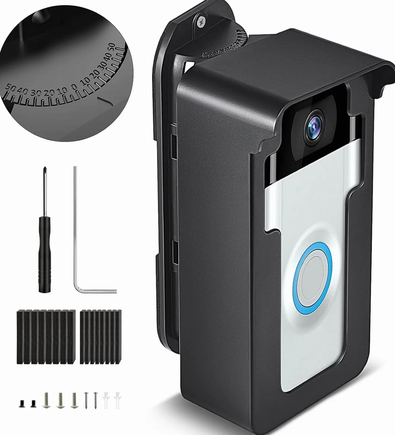 Soporte para Timbre con Vídeo a Prueba de Lluvia, 45-135° Compatible con Video Doorbell Wired/Pro-Pro2/4/3 Plus/3/2/1(Batería), Soporte Angular Antirrobo para Timbre, Accesorios Ajustables para Timbre