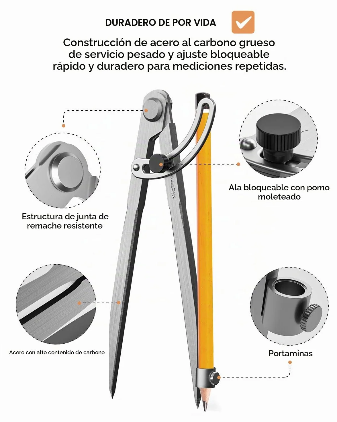 Nicprofesional Compás 8 Pulgadas Carpintería Construcción Geometría Dibujo