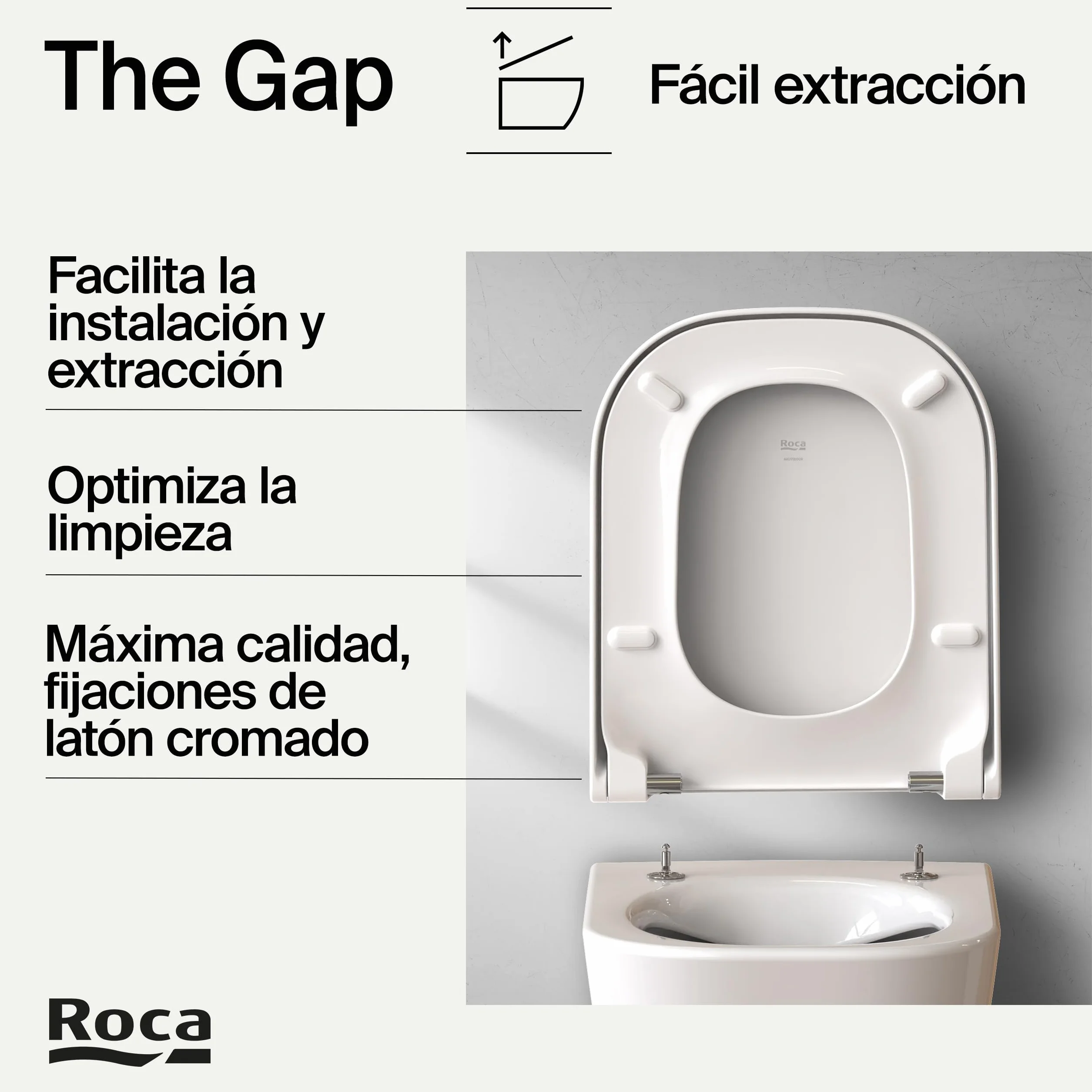 Roca The Gap - Tapa y asiento de Supralit para inodoro compacto, tapadera de WC original con caída amortiguada, recambio de tapa de váter resistente, blanco, A80173200B