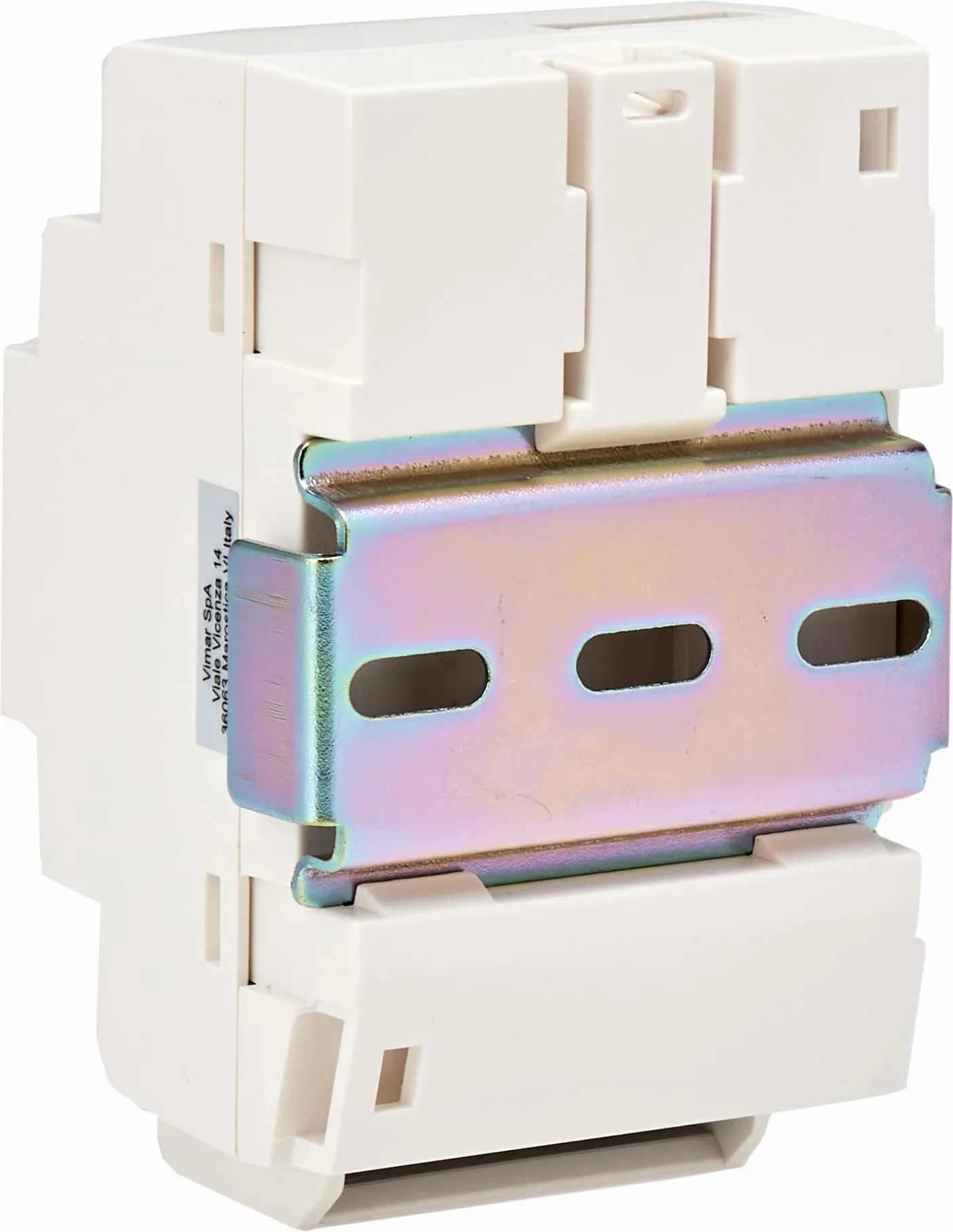 Vimar 40103 Alimentador para videoportero con salida 24 Vdc, alimentación 100-240 V~ 50/60 Hz, instalación en riel DIN (60715 TH35), ocupa 3 módulos de 17,5 mm, blanco