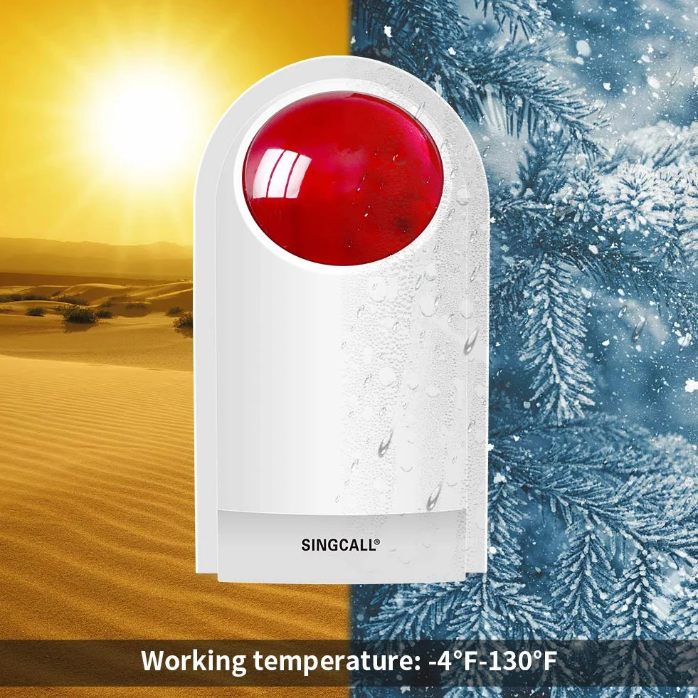 SINGCALL Sistemas de Alarma inalámbricos Sirena Exterior inalámbrica Alarma antirrobo con luz estroboscópica roja de Alerta SOS para Tienda Hogar Hotel Joyería Seguridad, 1 Sirena 2 Botones remotos