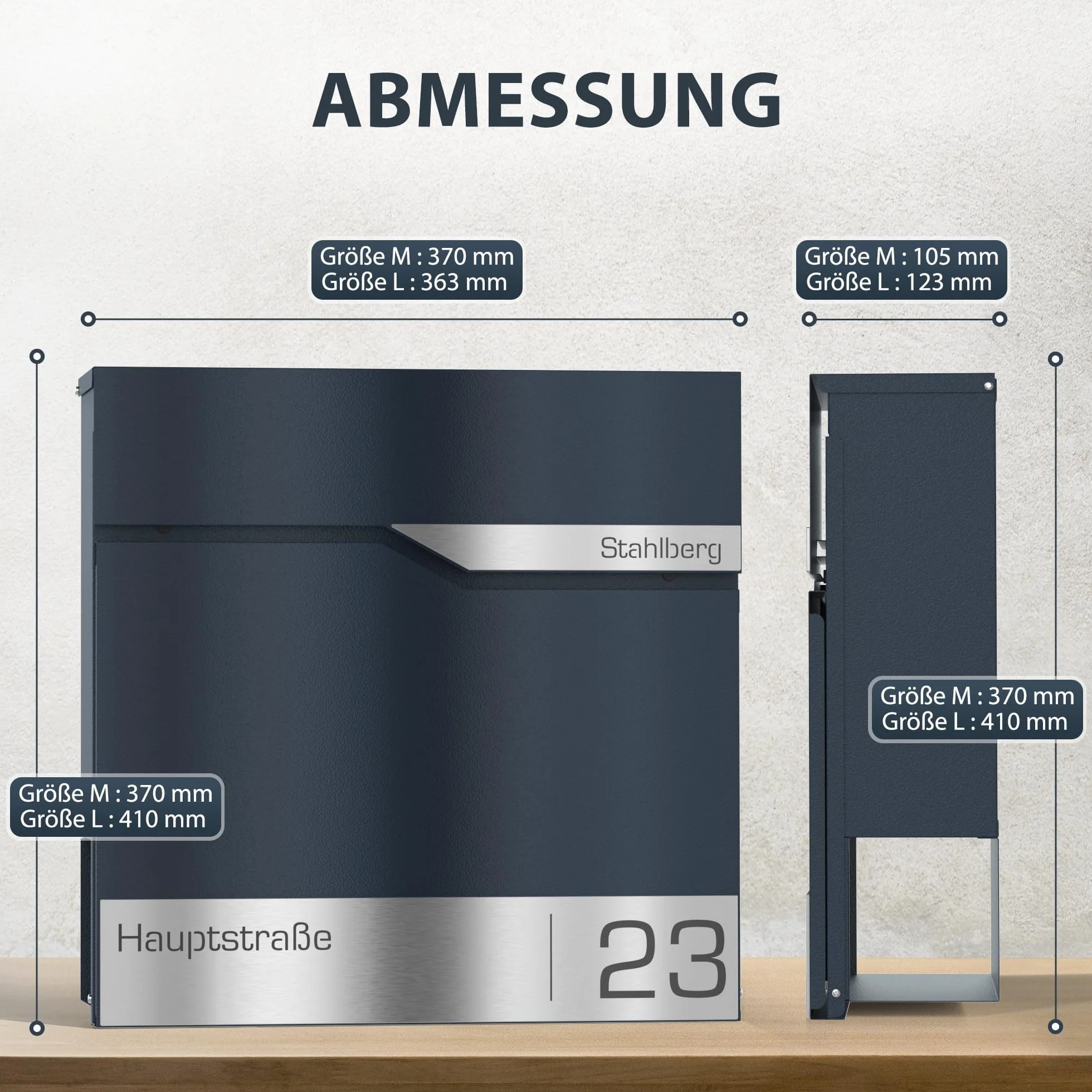 Buzón con Compartimento para periódicos en Antracita RAL 7016 – Buzón de Correo Personalizado de Acero Inoxidable Placa para Nombre de Calle – Buzón de Pared con candado y