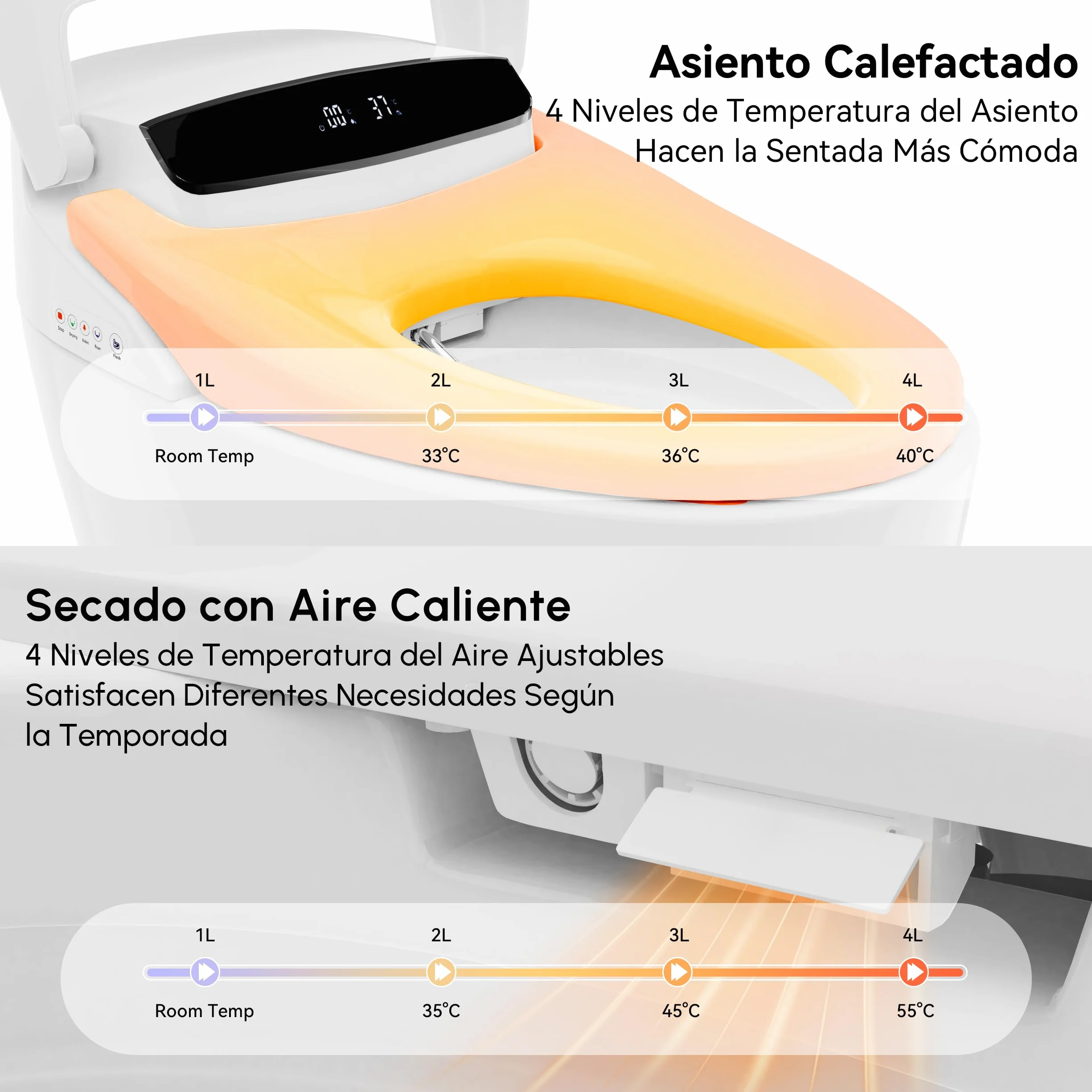 Homary Inodoro Inteligente Japonés Sin depósito con Bidé Integrado Automático, Asiento Calefactable, Luz Nocturna, Estándar Tapa de Accionamiento Manual, Salida al Suelo, J021123088