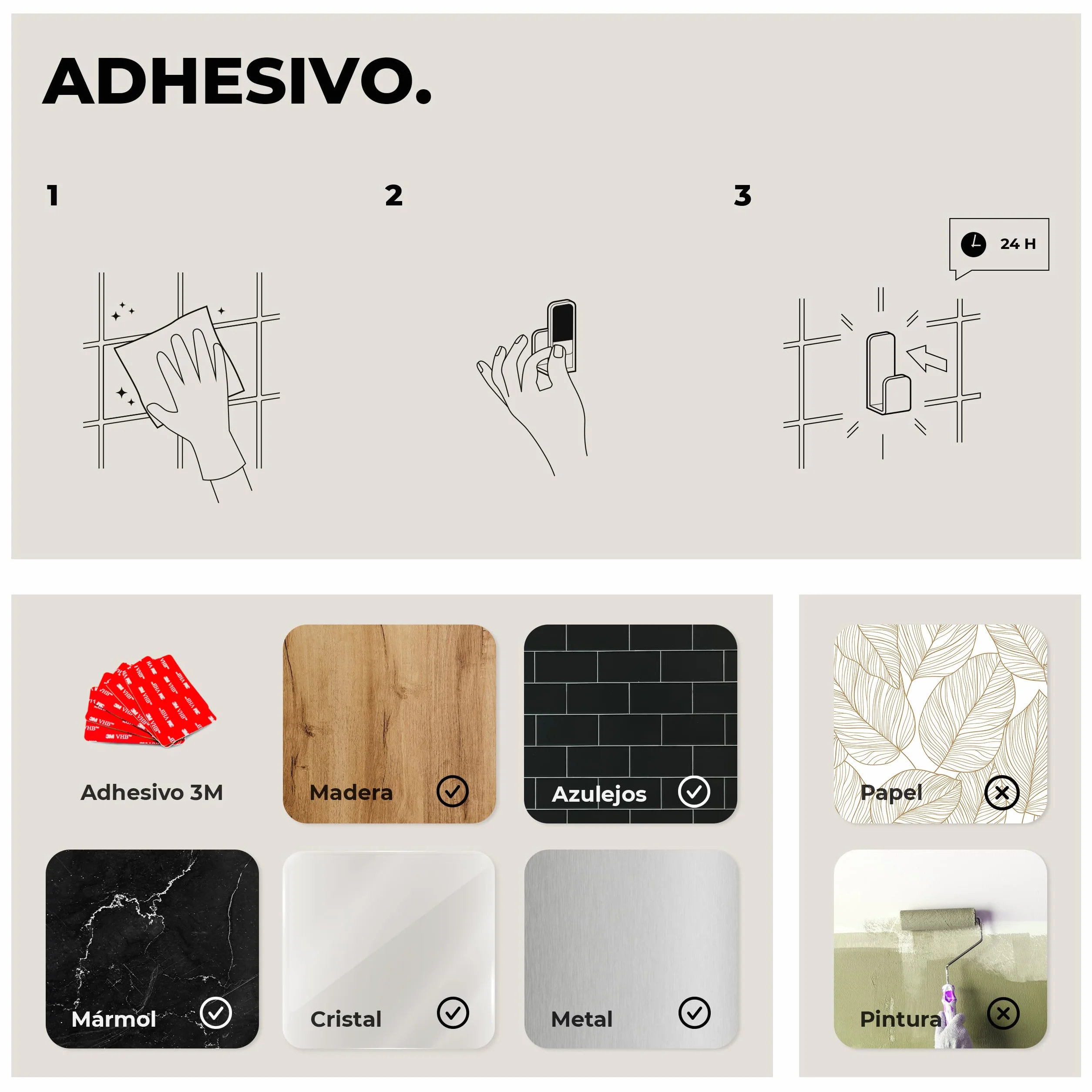 Pack 4 Ganchos Adhesivos para Pared | Colgadores Adhesivos Resistentes | Colgador Toalla Baño sin Taladro | Percha Baño, Dormitorio y Cocina | Negro Mate