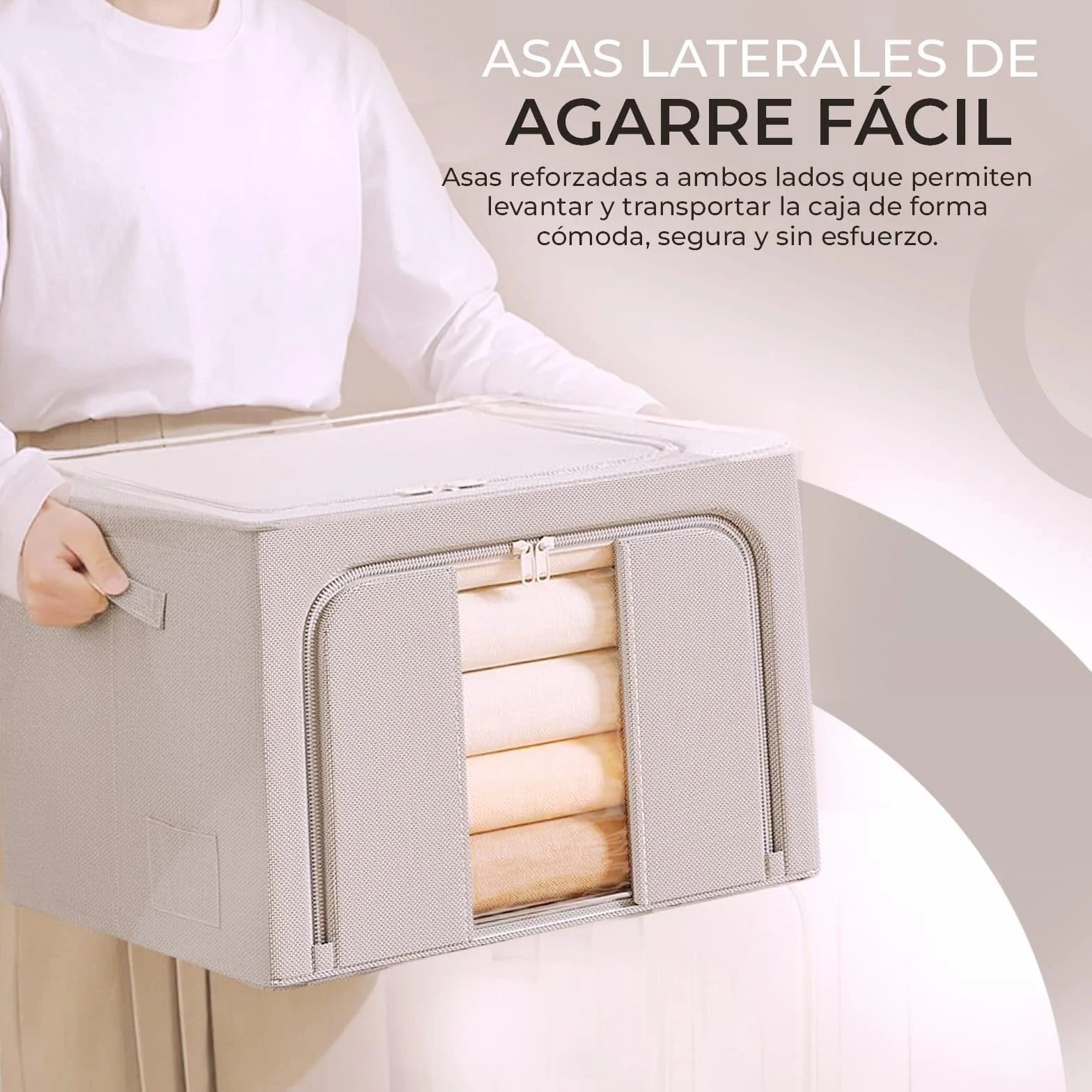 Cajas de Almacenamiento con Cremallera y Ventana Pack 3 Unidades Impermeable Metálica Plegables Gris claro 24L