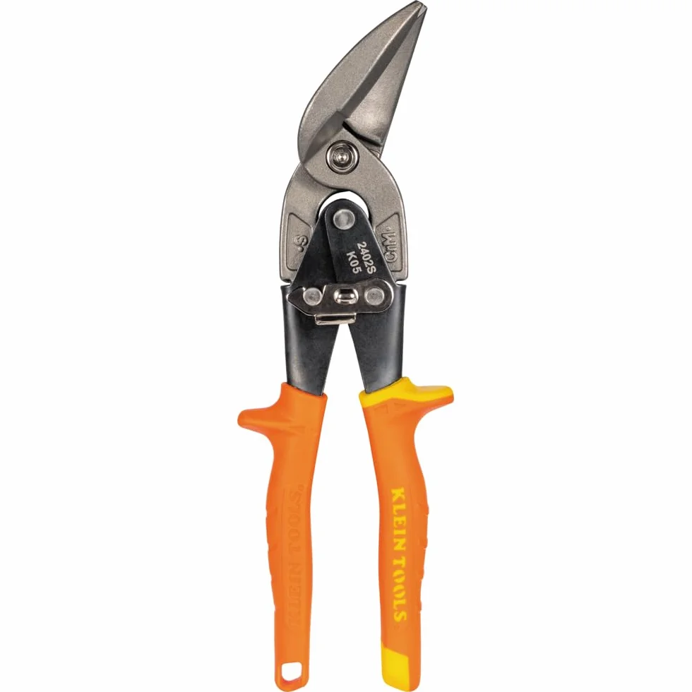 Klein Tools 2402S Tijeras de corte recto, tijeras de hojalata de aviación con hoja forjada para corte de chapa de precisión
