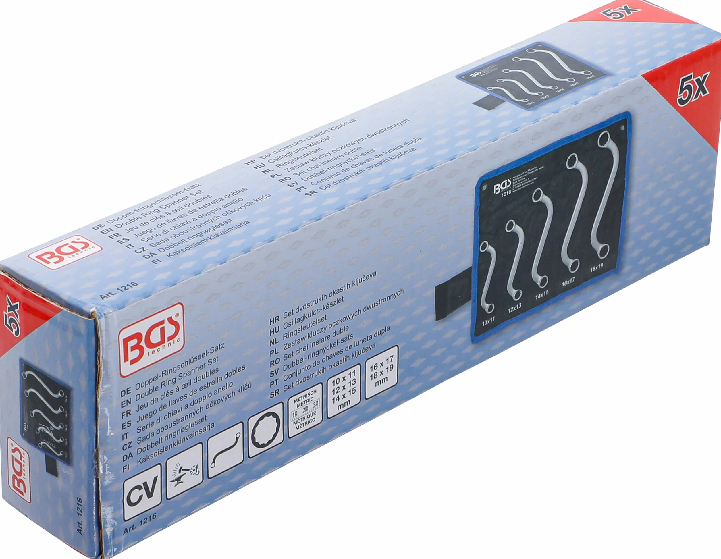 BGS 1216 | Juego de llaves de estrella dobles | forma de S | 10 x 11 - 18 x 19 mm | 5 piezas