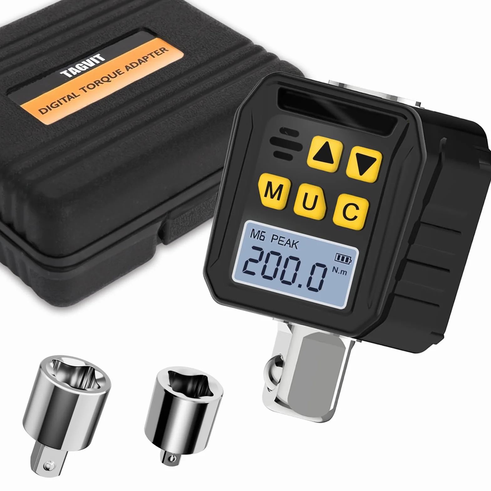 Llave Dinamometrica Digital 1/2", 10-200Nm Llave Dinamometrica Bicicleta, 1/4 3/8 Adaptadores de Alta Precisión con LED y Alerta Zumbador Para Automóviles Bicicletas Motocicletas Reparaciones