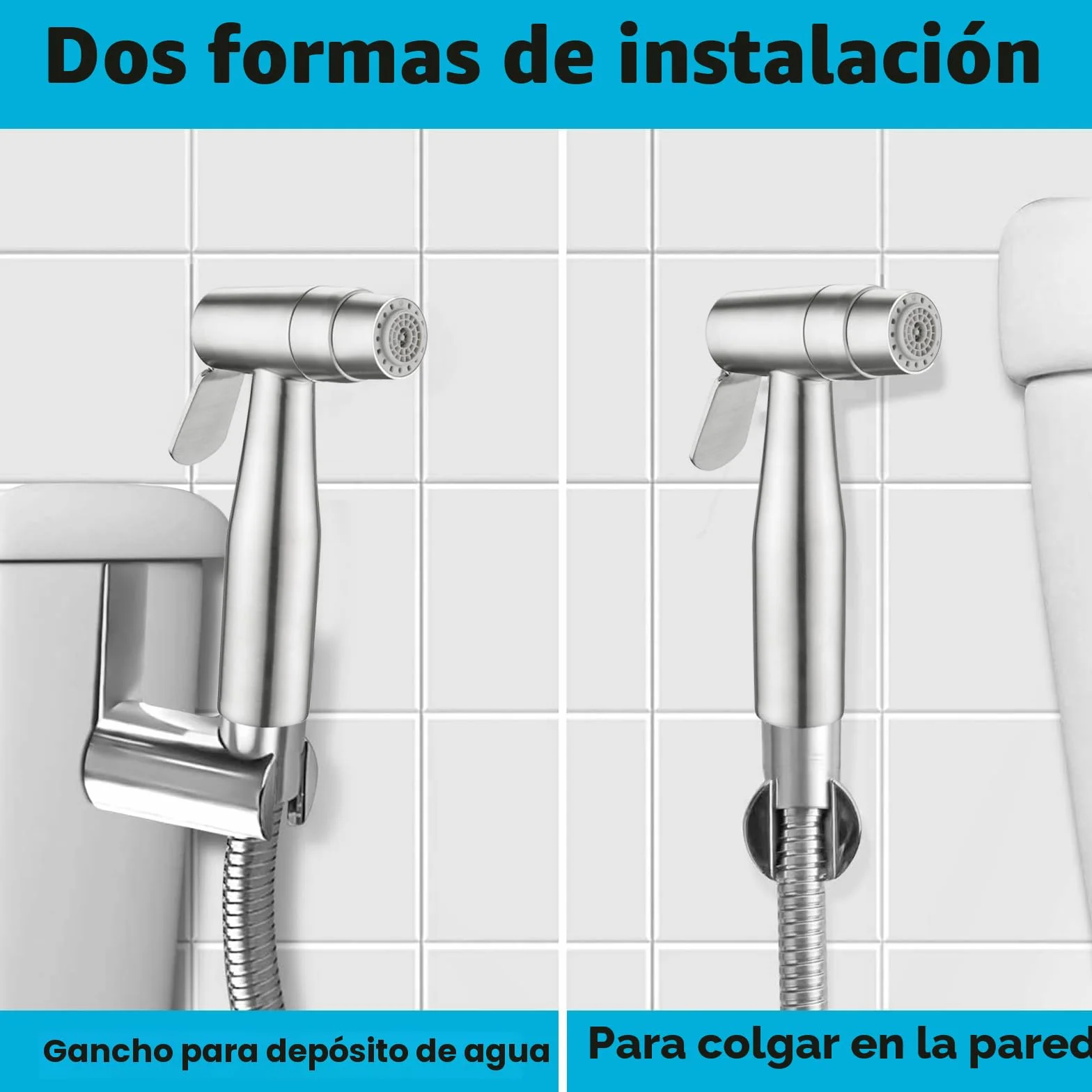 Bidet Handbrause Set Edelstahl Doppelfunktion mit G1/2" T Ventil G3/8" Adapter für Dusche Badezimmer