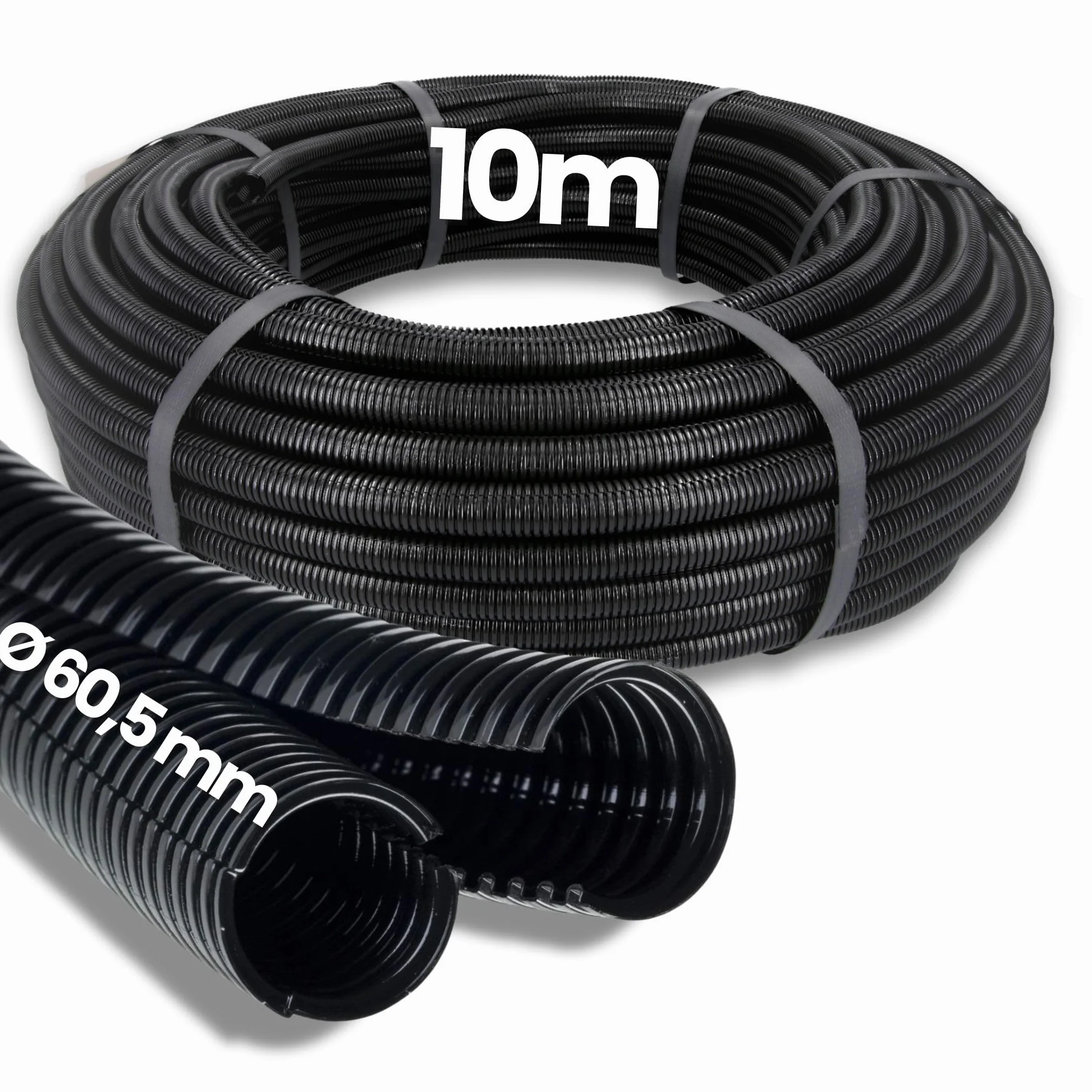 Kalitec Twin NW 70-10 m Tubo Corrugado Divisible, Tubo Vacío Negro | Protector de cables en polipropileno resistente a UV para exterior y motor, diámetro interior 60,5 mm y exterior 78 mm