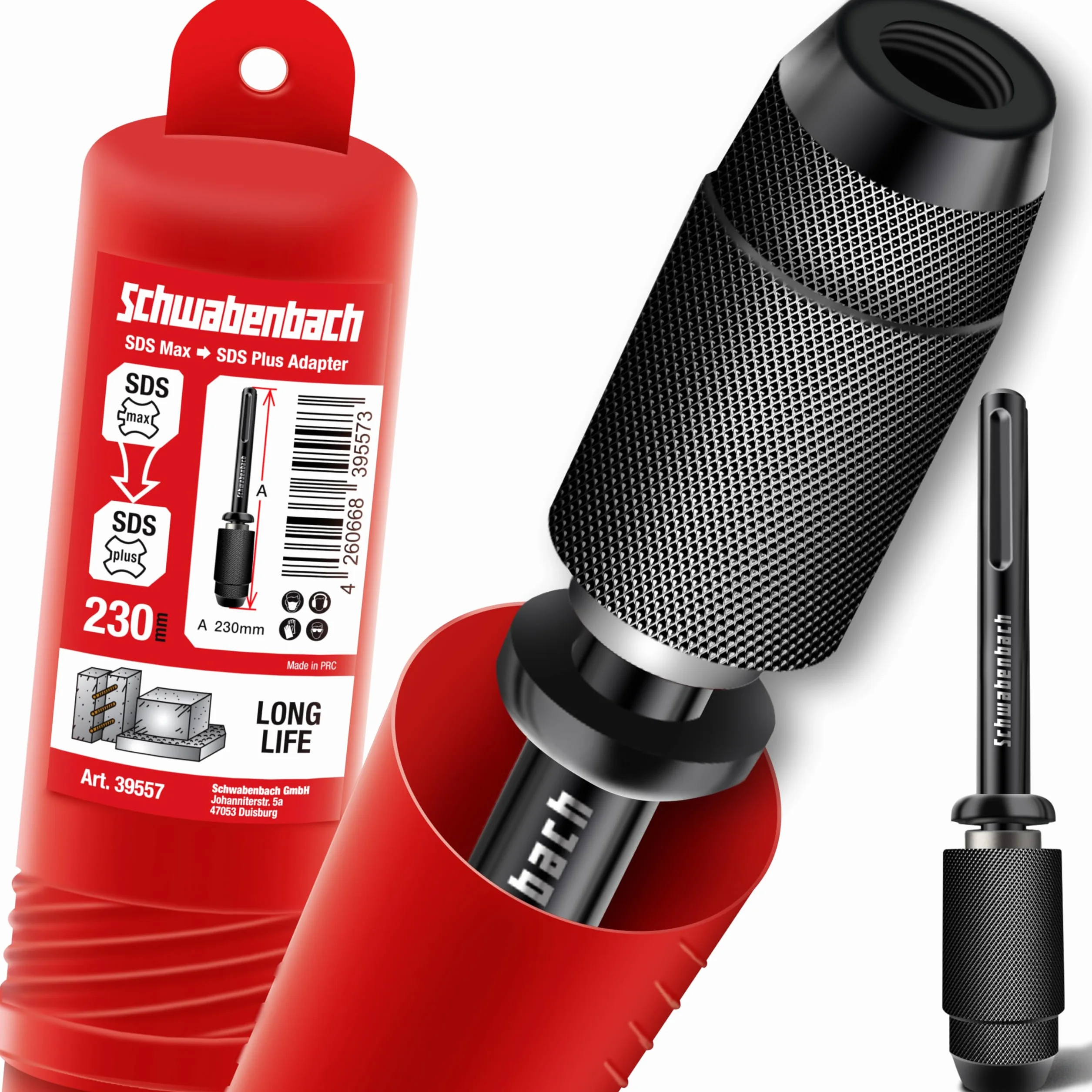 SCHWABENBACH® Adaptador SDS Max a SDS Plus – Adaptador para Usar Brocas y Cinceles SDS Plus en Martillos SDS Max – Acero Industrial Robusto, Cambio Rápido, Portabrocas para Martillo Perforador