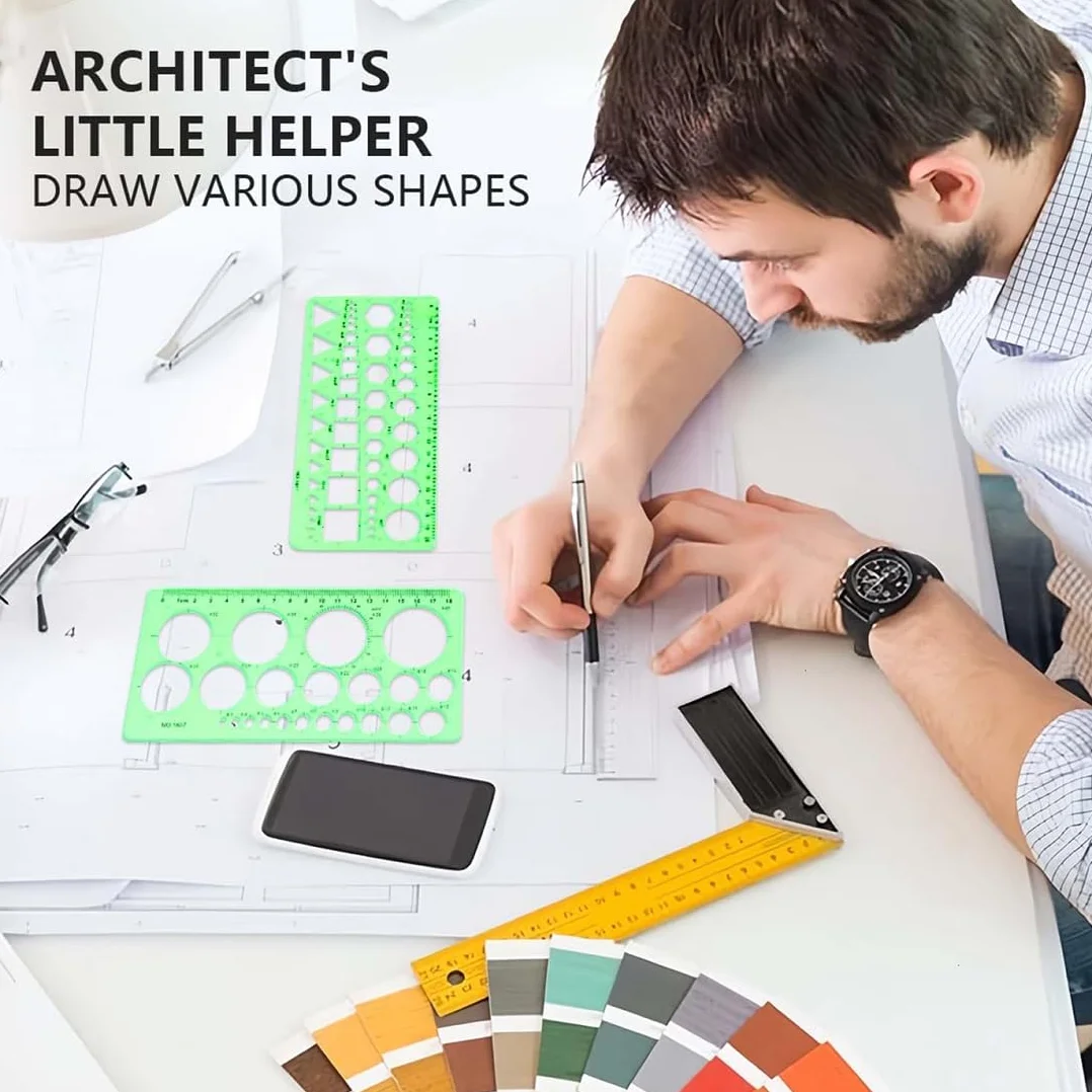 Plantillas Para Dibujar, Plantilla Círculos, Reglas Dibujo Técnico, Plantilla Elipses Isométricas, para Medir Reglas Círculo Geométrico Plantillas de Dibujo 4pcs (Verde Transparente)
