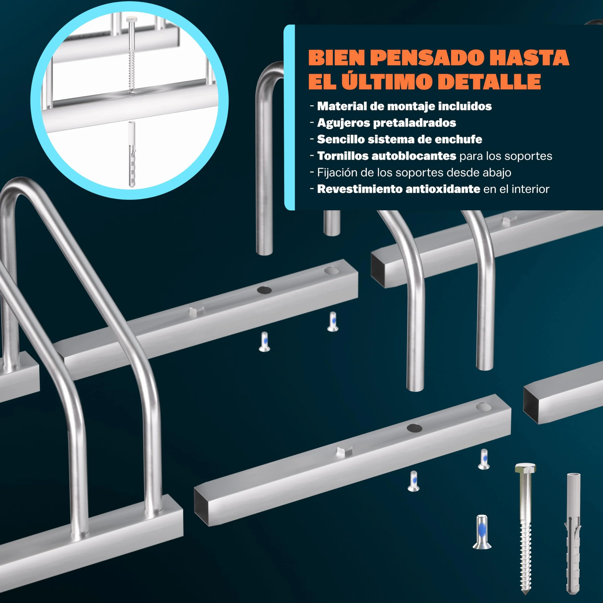 Monzana® Soporte para Aparcar Bicicletas, Aparcamiento Estacionamiento 3 Bicis, Parking Bicicleta 30-65mm, Guarda Bici Interior Exterior, Montaje Pared Suelo, Aparcabicicletas, Portabicicletas