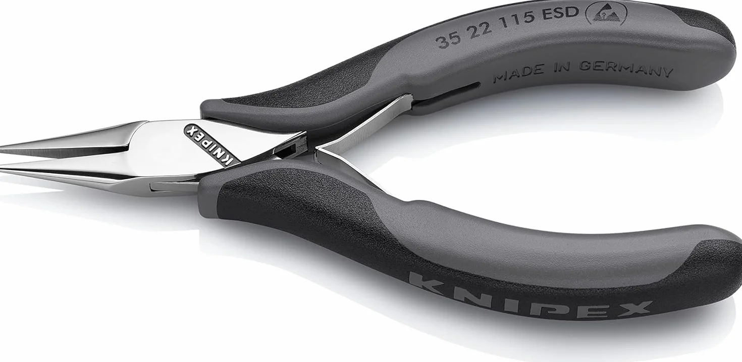KNIPEX Alicate de montaje para electrónica ESD con articulación machihembrada con mangos multicomponente 115 mm, 35 22 115 ESD