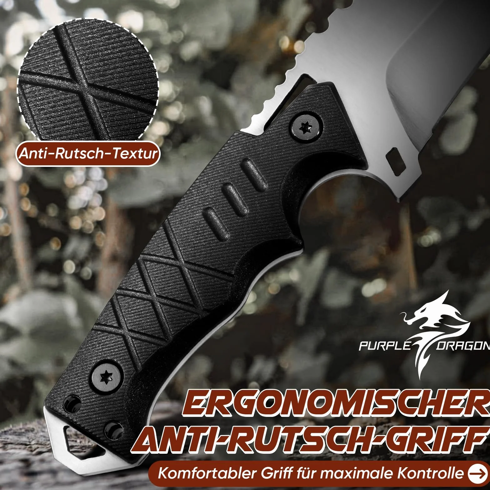 Cuchillo de Supervivencia Zircon Dragon para Exteriores - Con funda Kydex, hoja fija de acero D2, estilo Jungla de espiga completa y mango de G10. Ideal para camping y como regalo para hombres.