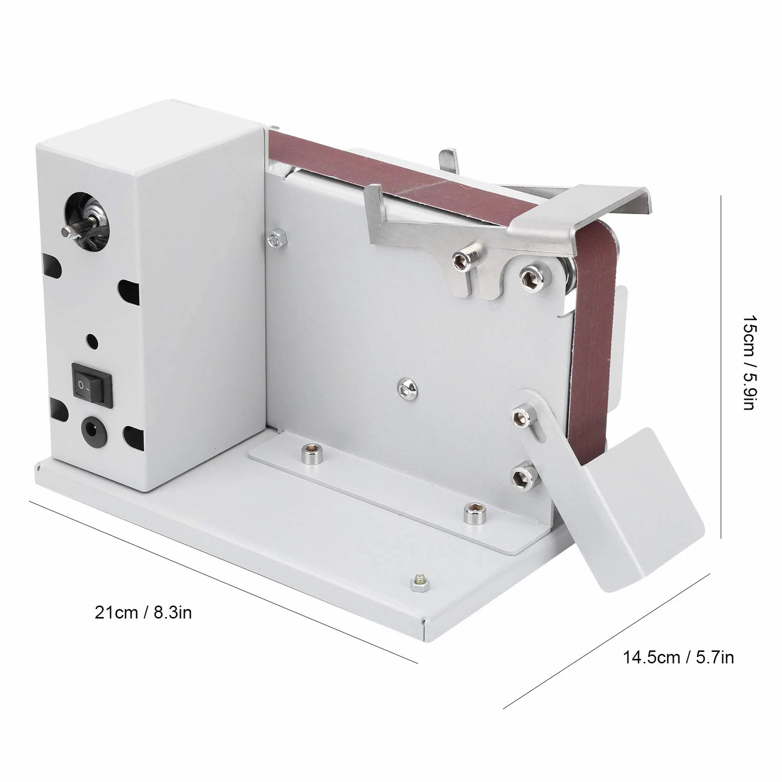 Amoladora de Banda Eléctrica Mini Amoladora Plana con Rodamiento Doble Incorporado y 10 Cinturones Abrasivos para Metal, Madera, Plástico, Aluminio (Enchufe de la UE)