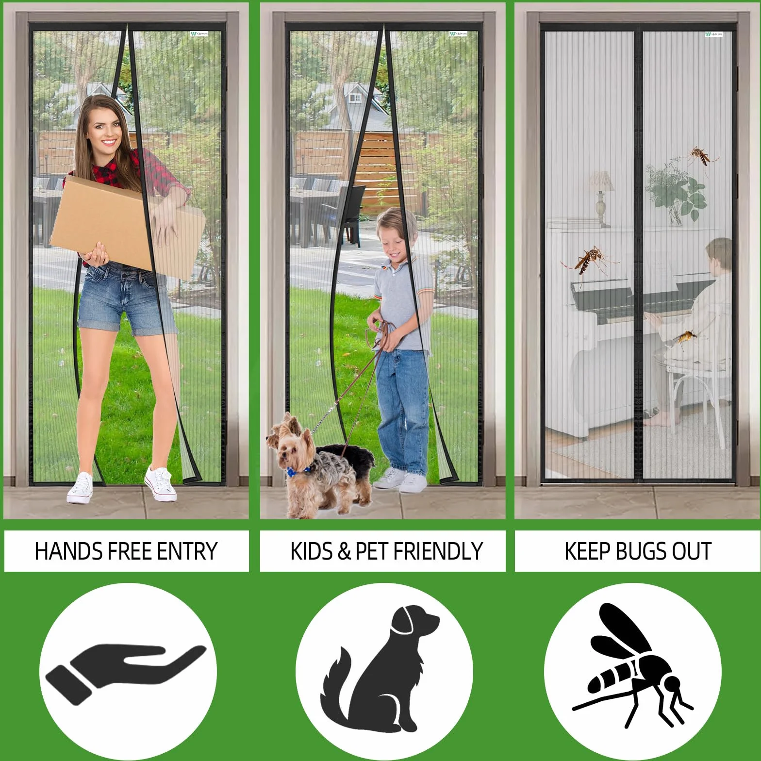 Mosquitera Puerta Magnética 130x200 cm Cortina Imanes Cierre Automático Balcón Patio Negra