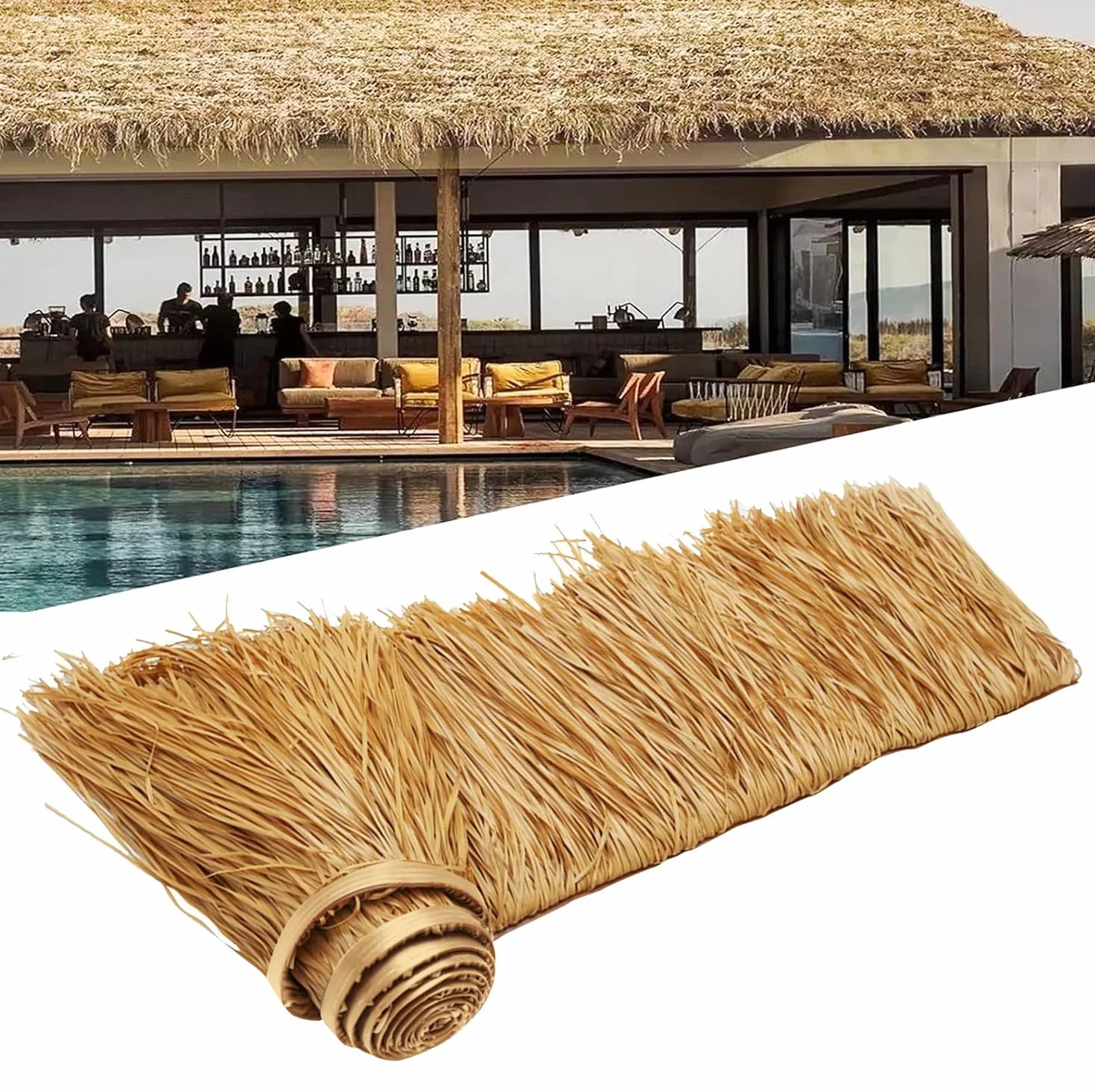 Techo de Paja Paja Falsa Artificial Techo,1-10M Rollo de Paja de Plástico Simulación de Techo Paja Falsa Paja de Palma Artificial para Tiki Bar Garden Pool Bar Hawaii Beach(Size:1m/3.2ft)