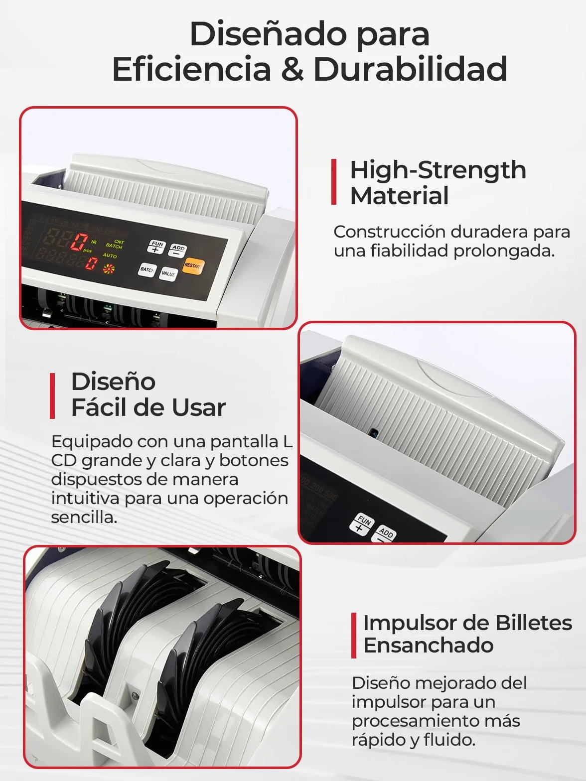 FOHERE Contador de Billetes Profesional 1100 Billetes/Minuto UV/MG/IR/DD LCD