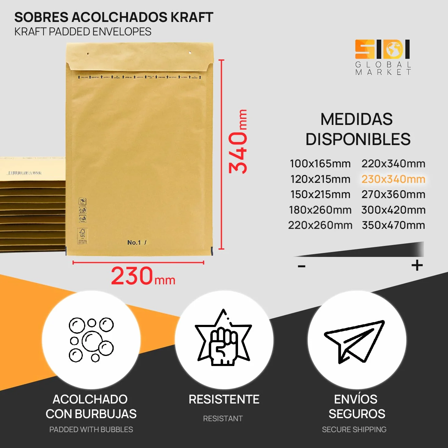 SIDI Acolchado de Burbujas Kraft Cierre Autoadhesivo 230x340mm 10 uds