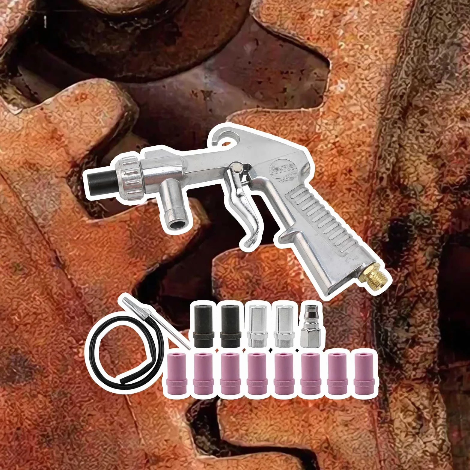 Kit De Pistola De Chorro De Arena Con Aire Comprimido, Kit De Pistola De Chorro De Arena Con Manguera De Goma De 1 M Con Boquillas De Diferentes Calibres Y Un Racor De ConexióN De Aire Para Chorro