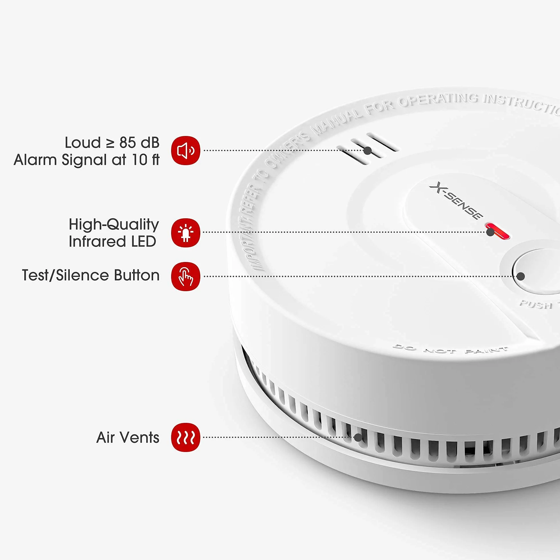 X-Sense Detector de Humo de Batería de 10 Años, Alarma de Incendio Certificada CE, TÜV y EN14604, SD20, 1 Pieza