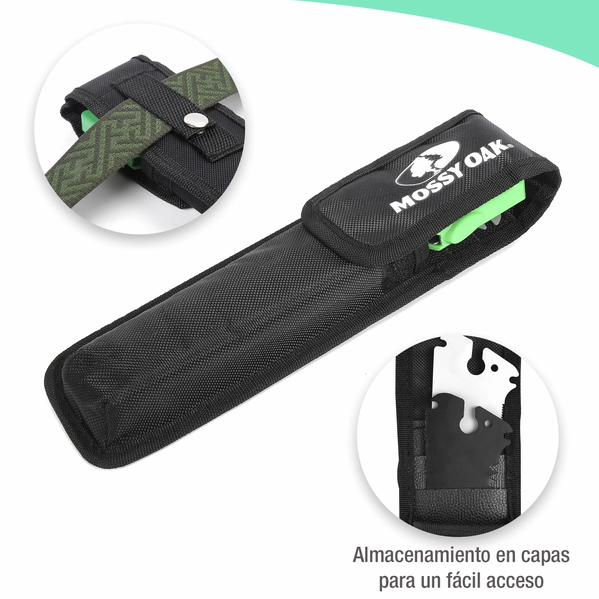 Mossy Oak Sierra de Podar 3 en 1, Sierra Plegable con Cuchillos de Madera, Métal y Plástico, Serrucho Plegable con Bolsa de Organizador, para Poda, Jardinería, Madera, Tubos, Metal