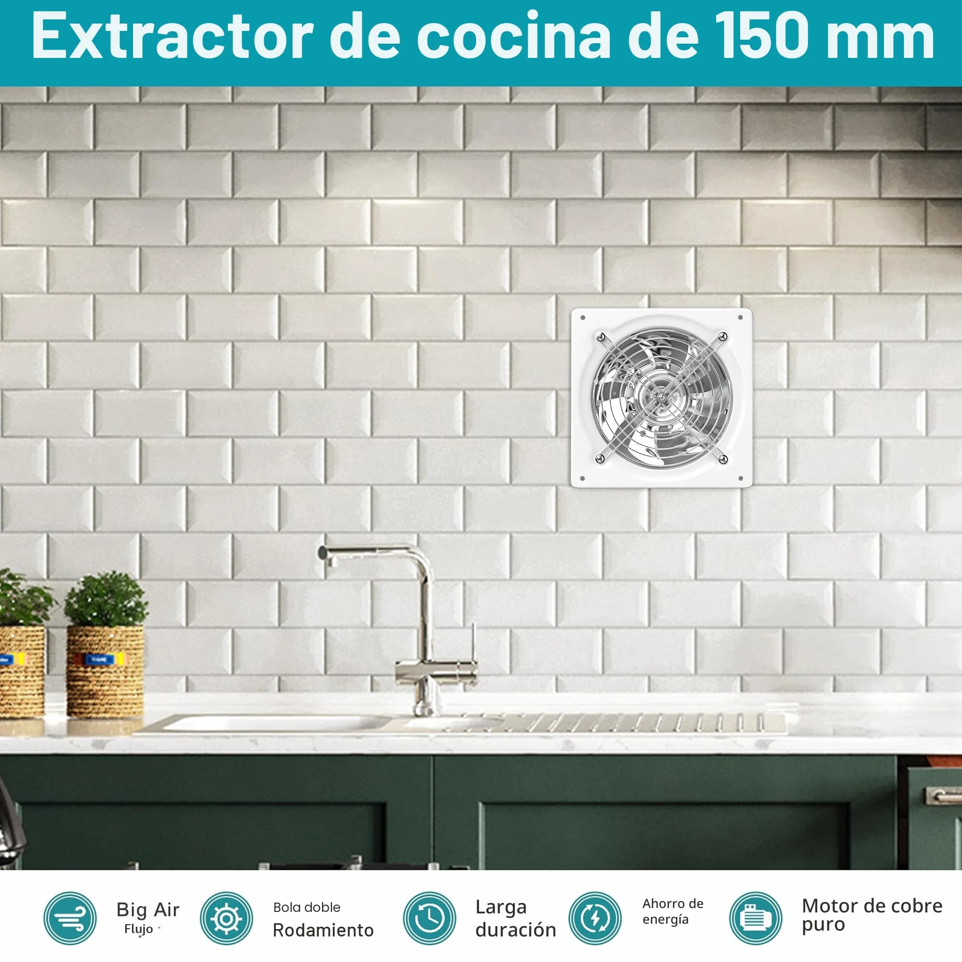 HG Power Ventilador de aspiración 150 mm 525 m³/h Blanco