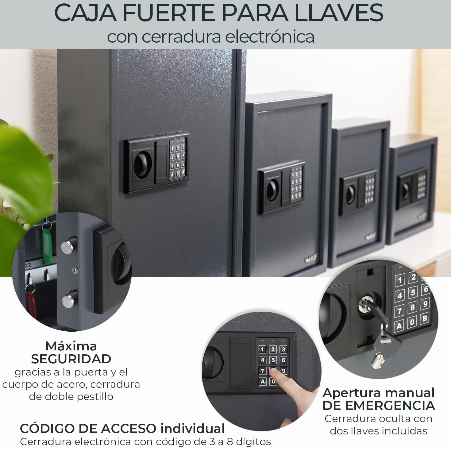 HMF Caja Fuerte para Llaves con Código Electrónico, Armario Guardallaves con Cerradura Digital | 71 Ganchos | 46 x 36 x 12 cm | Antracita