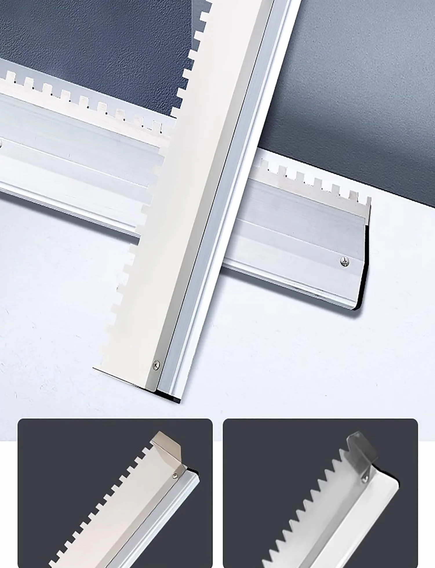 Llana dentada de acero inoxidable de alta resistencia: herramienta profesional for la colocación de azulejos en pisos y paredes, for lechada, mortero y enlucido.(Triangle 600x105mm)