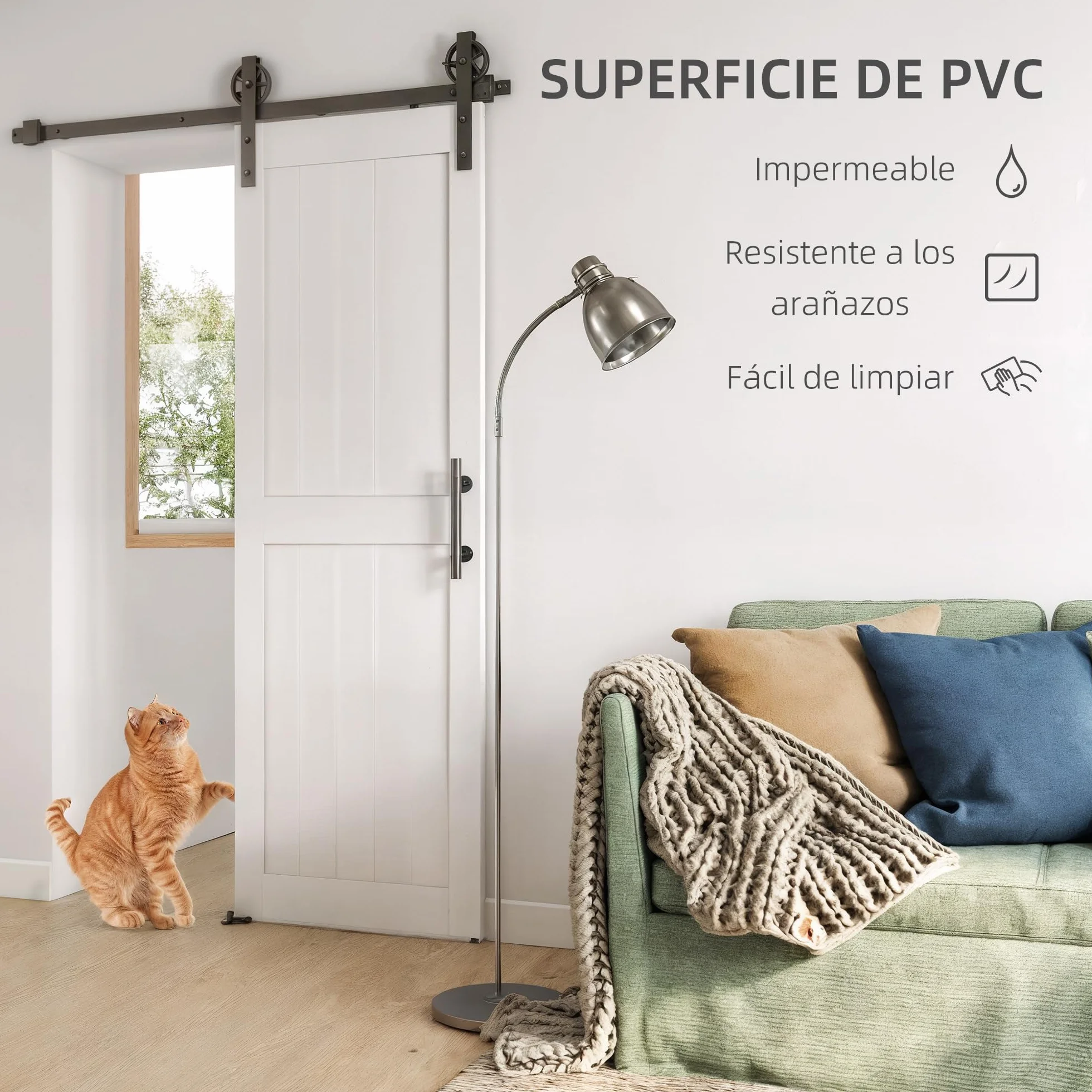 HOMCOM Puerta Corredera de Granero con Herrajes 71,5x213,4 cm Puerta Corredera de Interior con Manija Rodillo y Guía de Suelo Mejorados para Baño Salón Sala de Estar Blanco