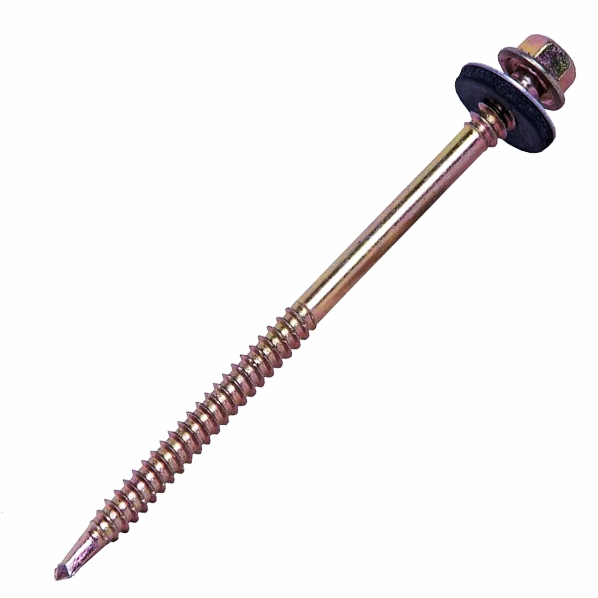 BricoLoco Tornillo fijación panel sándwich a estructuras, soportes o vigas de hierro o metálicas. Autotaladrante. Arandela de goma (5,5/6,3x115-16)