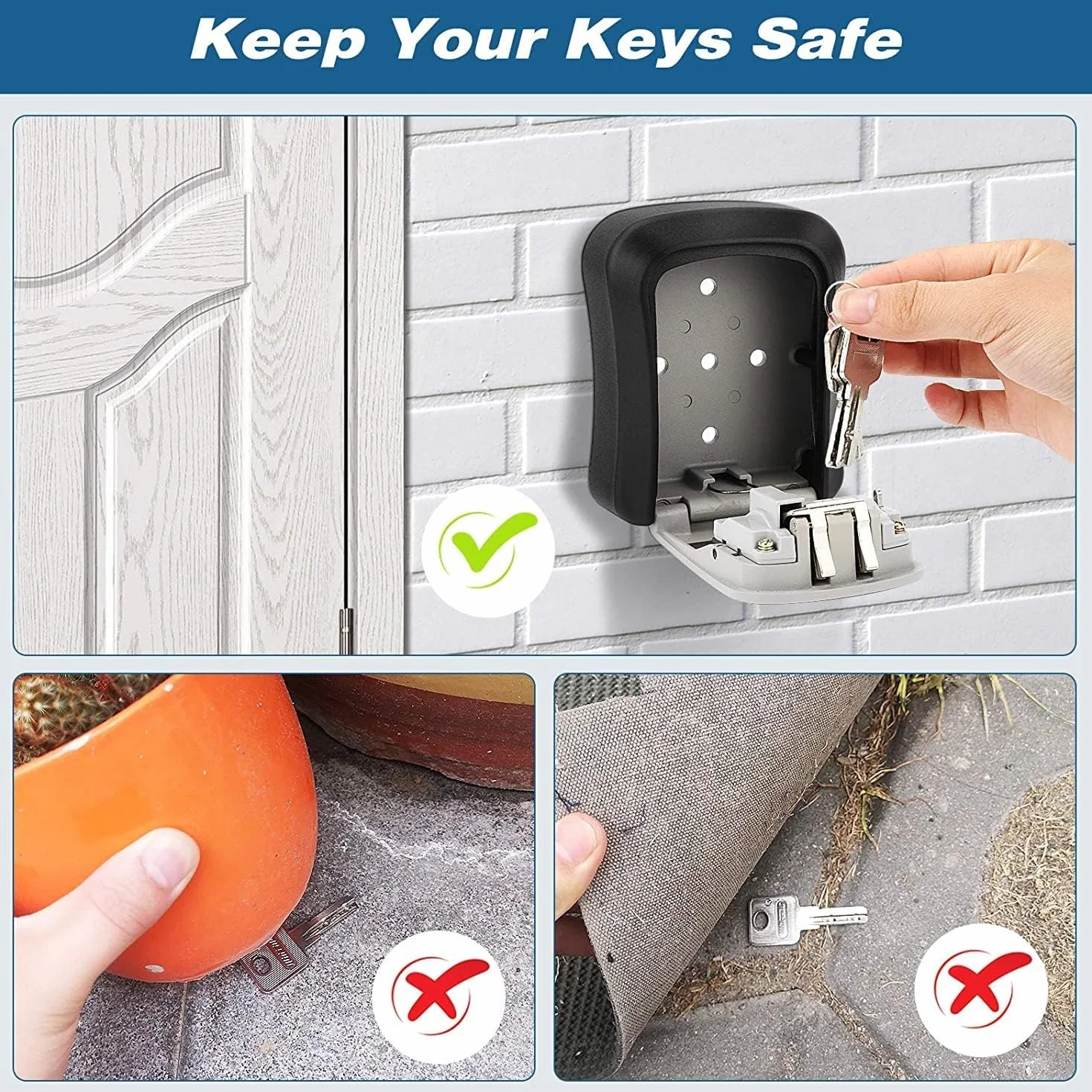 CROING Caja de seguridad para llaves montada en pared, cerradura de combinación 4 dígitos, negro gris
