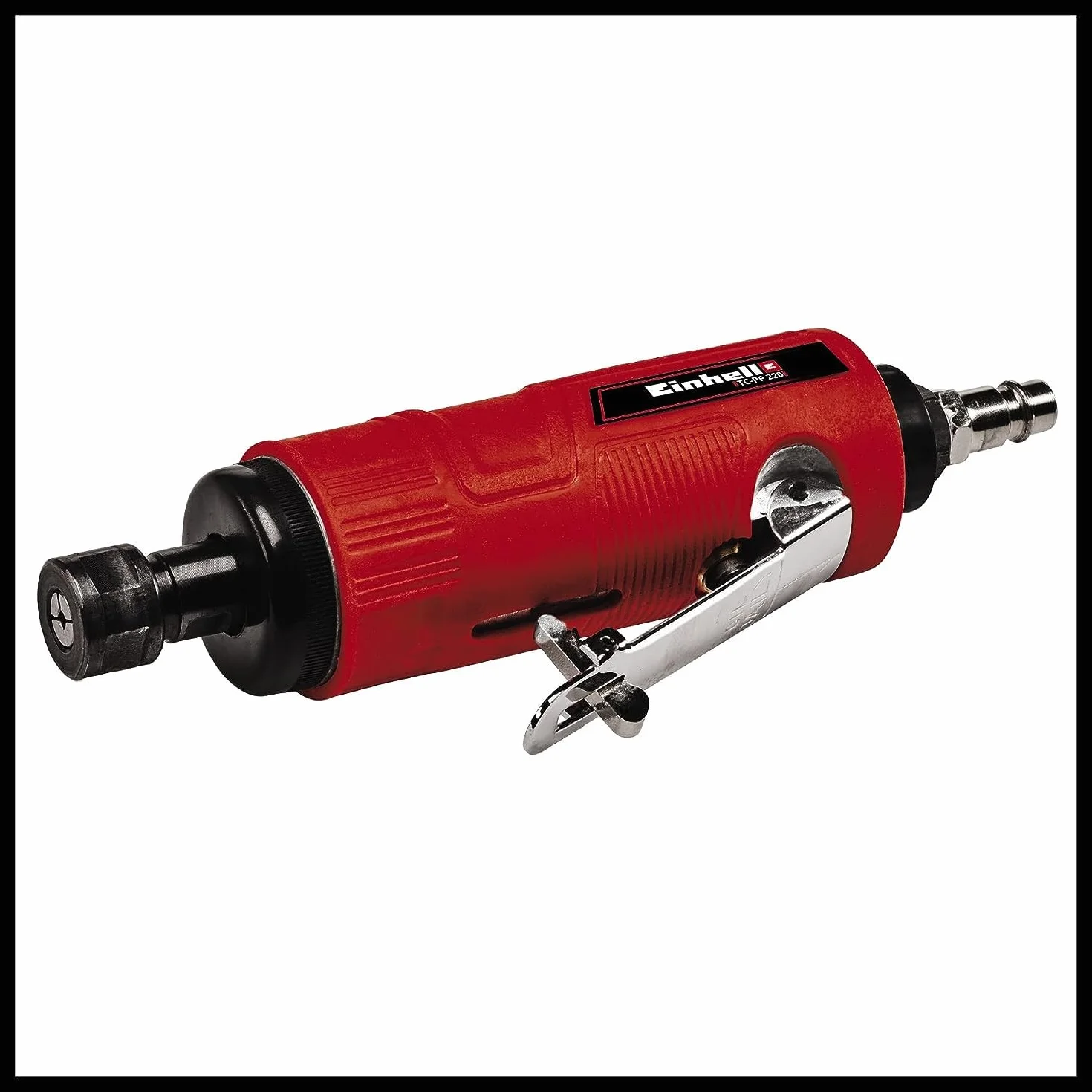 Einhell Lijadora de barra de aire comprimido TC-PP 220 (6.3 bar, 128 L/min, equipo de aire comprimido para el lijado, pulido, grabado y desbarbado, incl. 10 muelas, maletín de transporte, sin aceite)