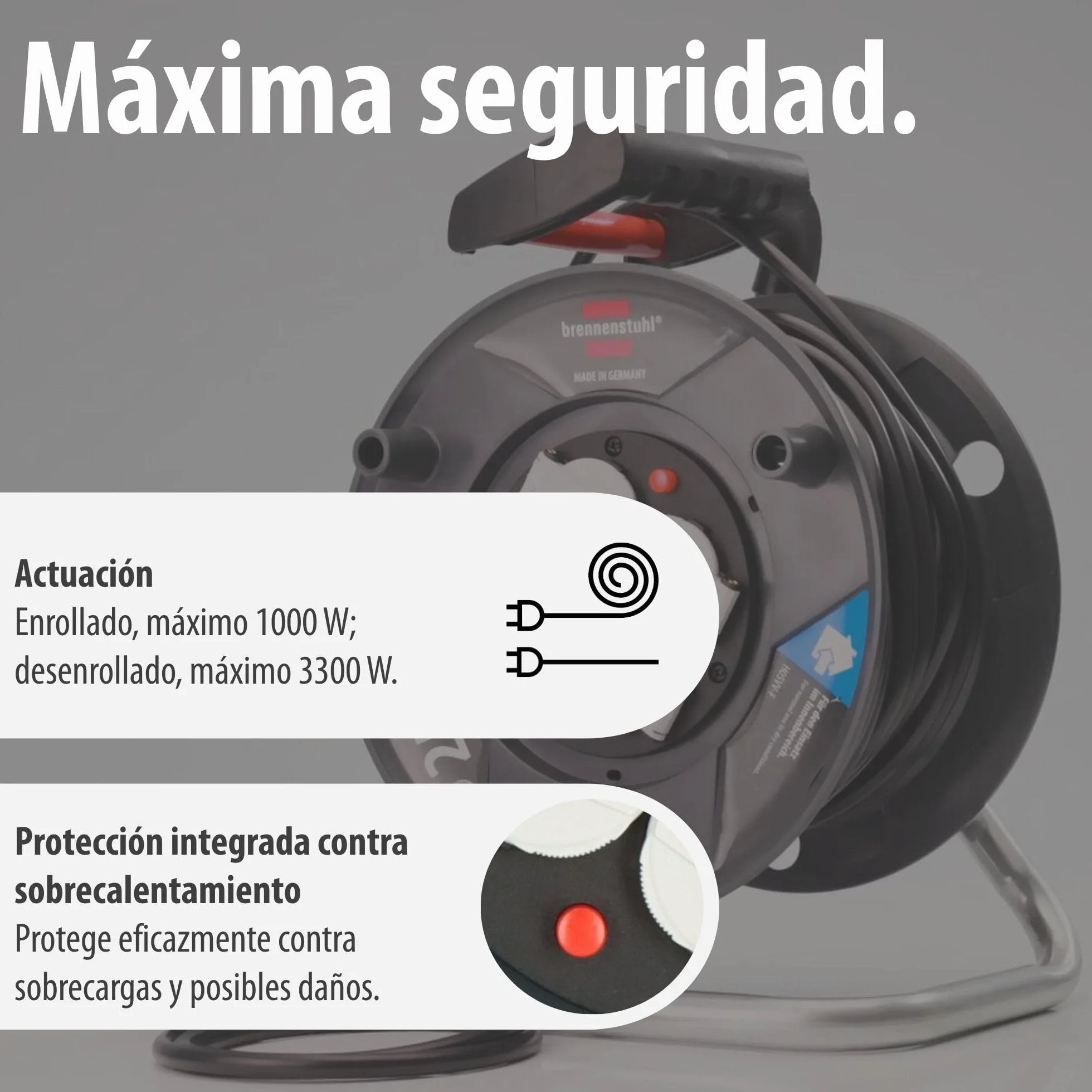 Brennenstuhl Garant V2 Enrollacables 25m cable (Fabricado en Alemania, 4 enchufes con conexión a tierra, protección contra sobrecalentamiento, cuerpo del tambor de plástico especial)