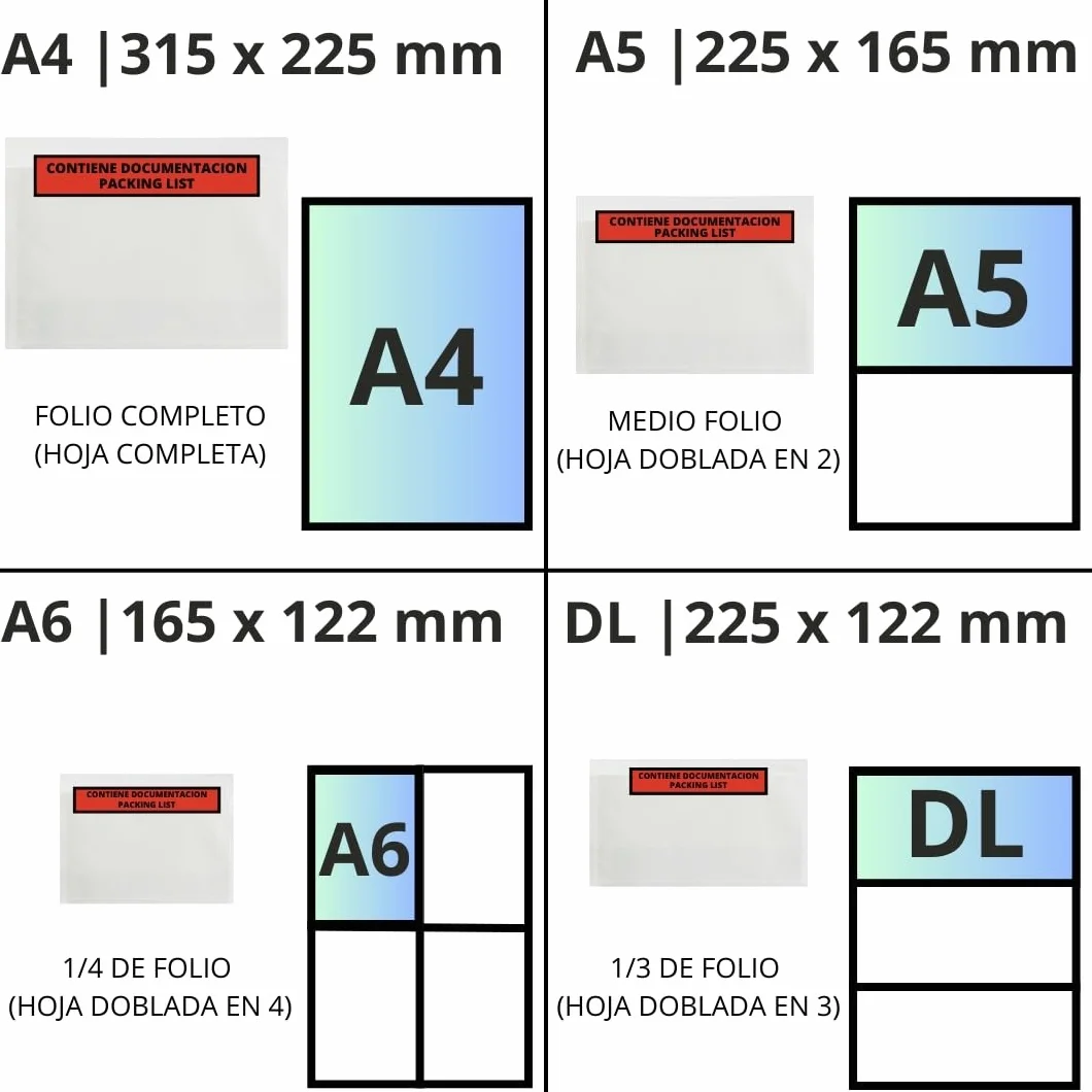 Docufix Sobres Portadocumentos Adhesivos A6 A5 A4 DL Transparente Plástico 100 sztuk