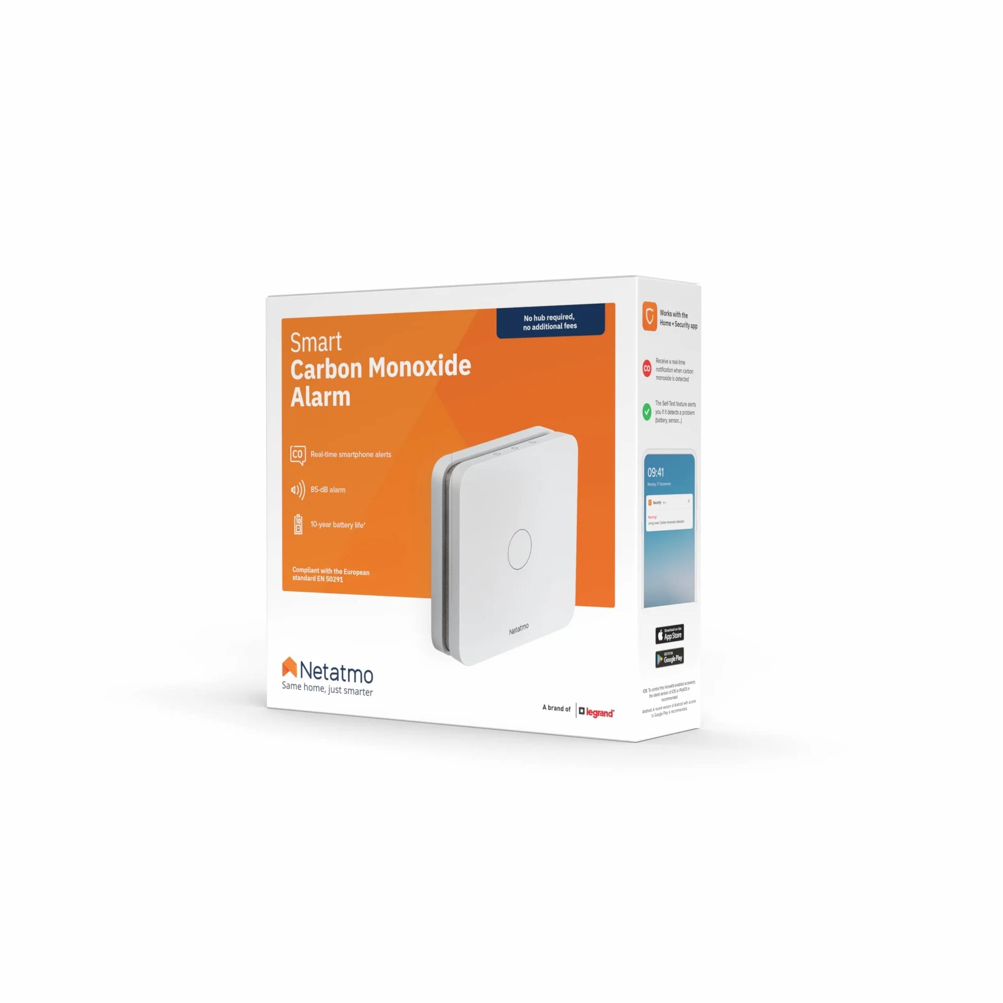 Netatmo Detector de Monóxido de Carbono Inteligente, WiFi, 10 años de batería, Alarma de 85dB, Pruebas automatizadas, Sin centralita domótica, Certificado EN 50291 y NF, NCO-EC