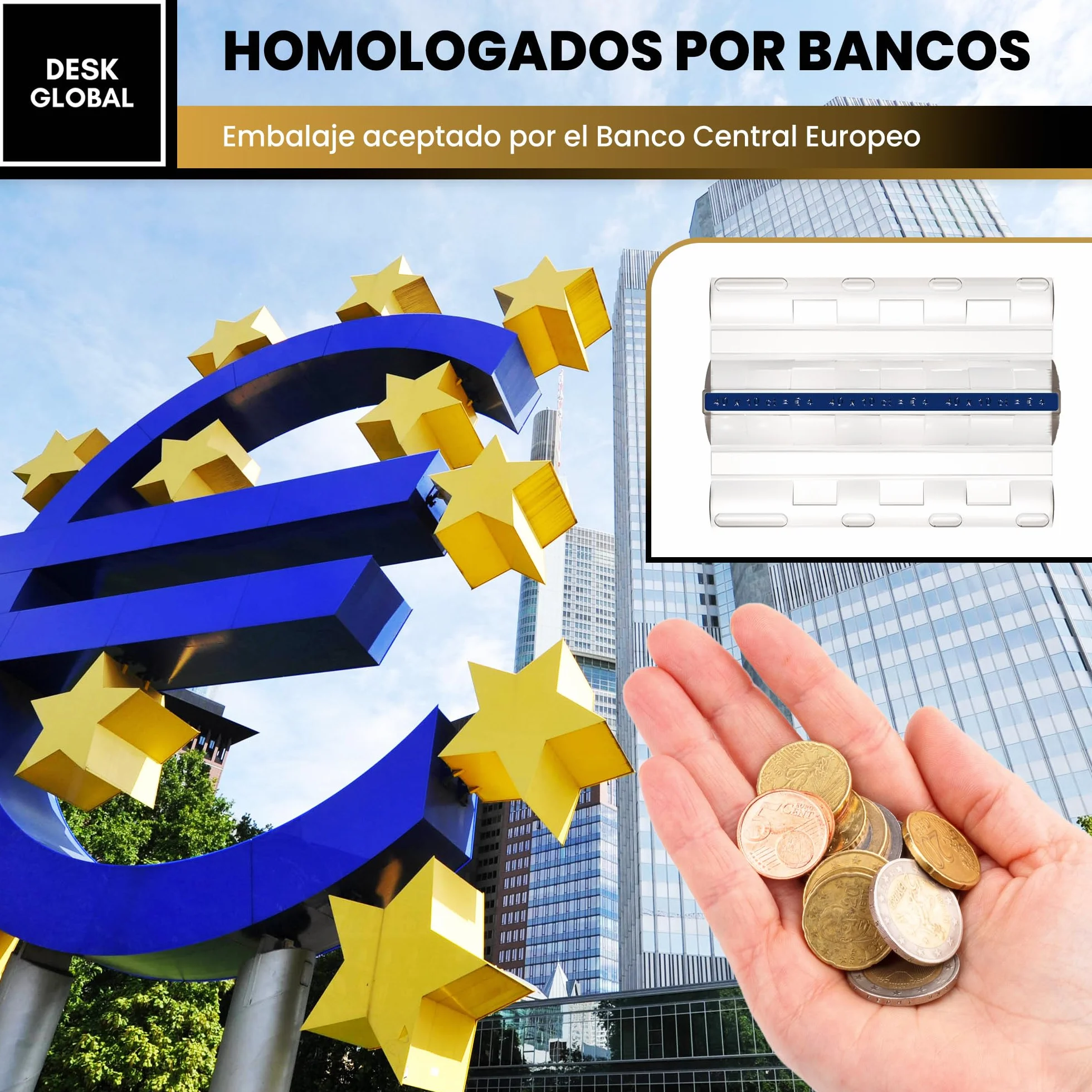 Clasificador de Monedas Pack 120 Cartuchos Porta Monedas Homologados Reforzados para Euros y Céntimos