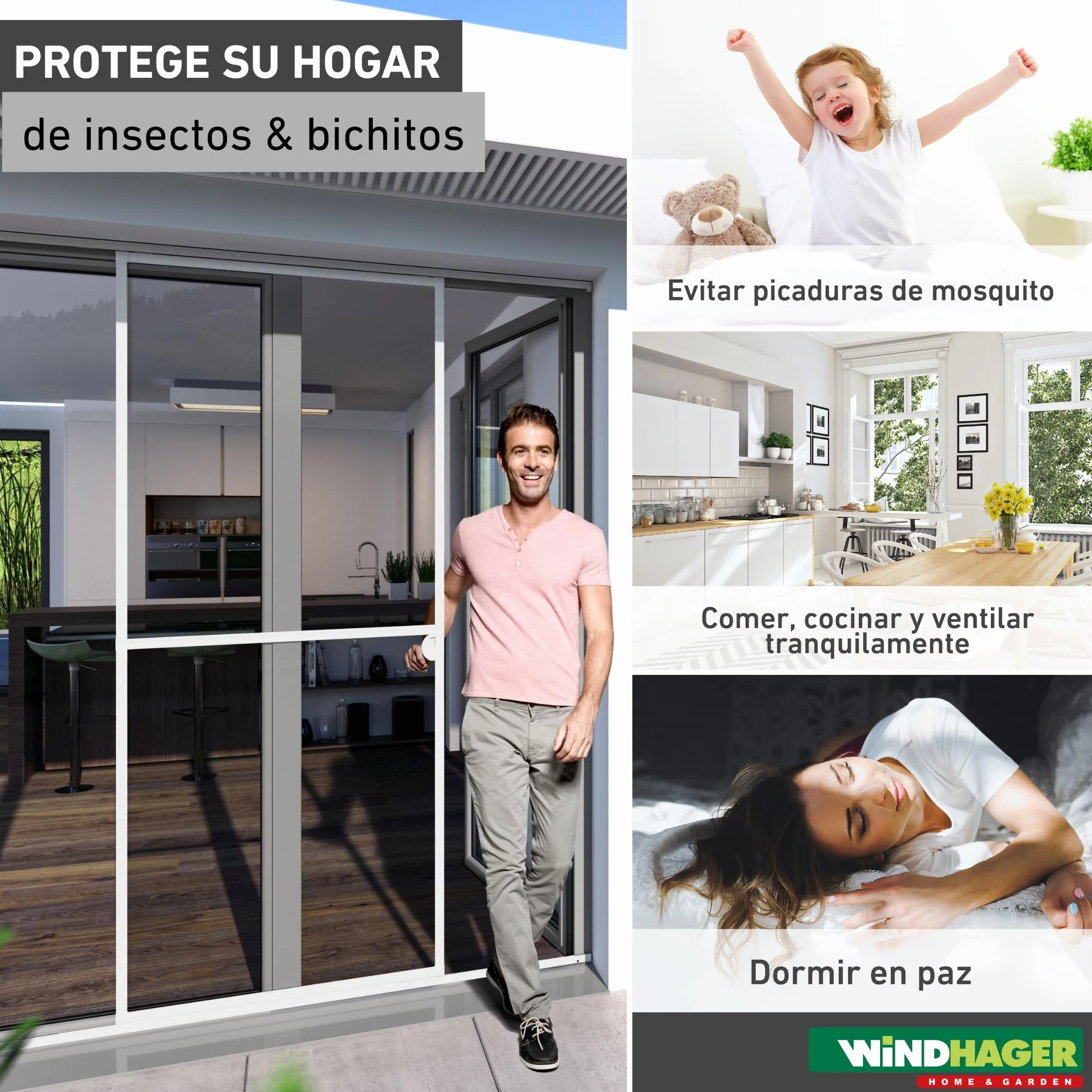 Windhager mosquitera corredera Expert, Marco de Aluminio para Puertas, 120 x 240 cm, Blanco