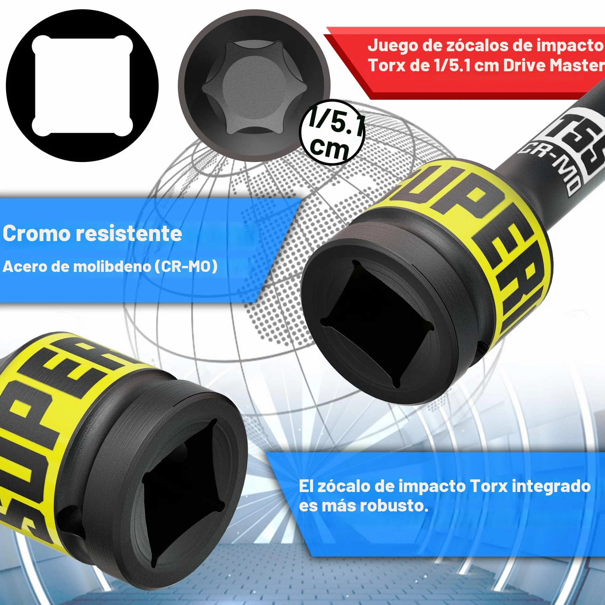 Juego de 10 Llaves de Vaso Torx 1/2", T25-80, Acero CR-MO, Juegos de Vasos Con Punta de Estrella Torx, Para Reparación de Automóviles, Mantenimiento Mecánico