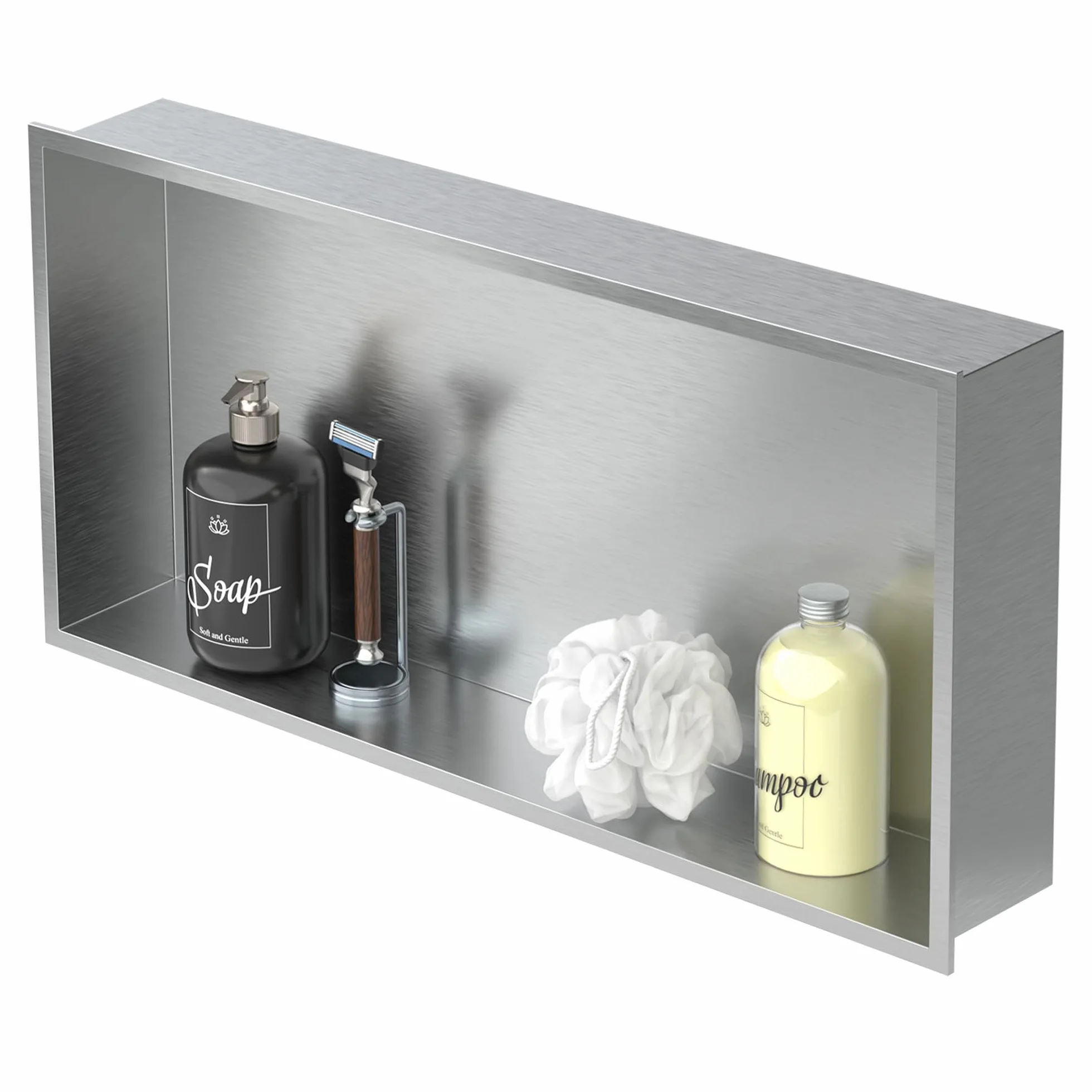 LuxeBath Nicho de Ducha de Acero Inoxidable 60x30x10 cm Plata Marco de Pared Empotrado Alicatable Estante Integrado Instalación Flexible para Almacenamiento Organizador de Utensilios para Baño