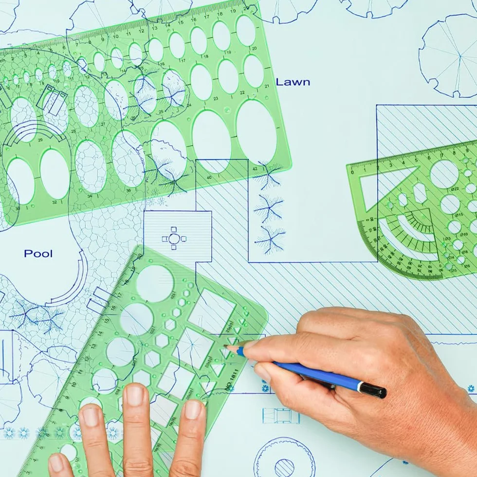 Plantillas Reglas Geométricas de Acero Inoxidable 9 Piezas Plantillas de Dibujo Medición Plástico Verde para Escuela Oficina