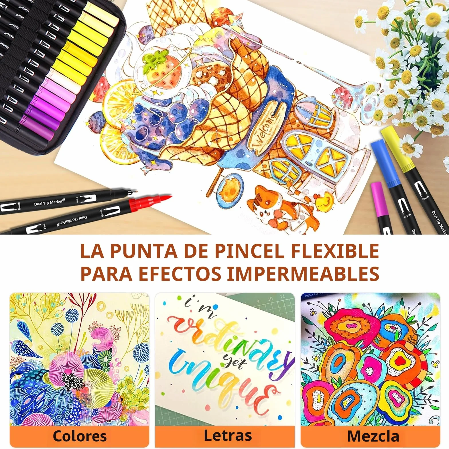 Efimeso 76 Rotuladores Lettering Punta Fieltro Pincel Estuche, Brush Pen Kit Colorear Adultos