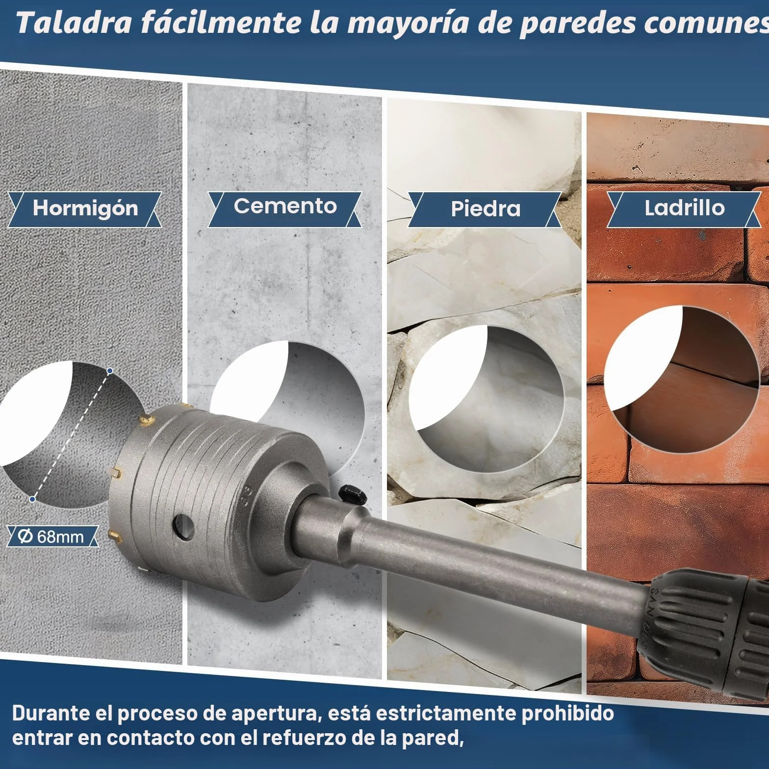 68mm Brocas Sierra Perforadora Hormigón, Lytool Brocas SDS Plus Hormigon con Barra de Conexión de 220 mm, para Cemento, Ladrillo, Piedra, Pared