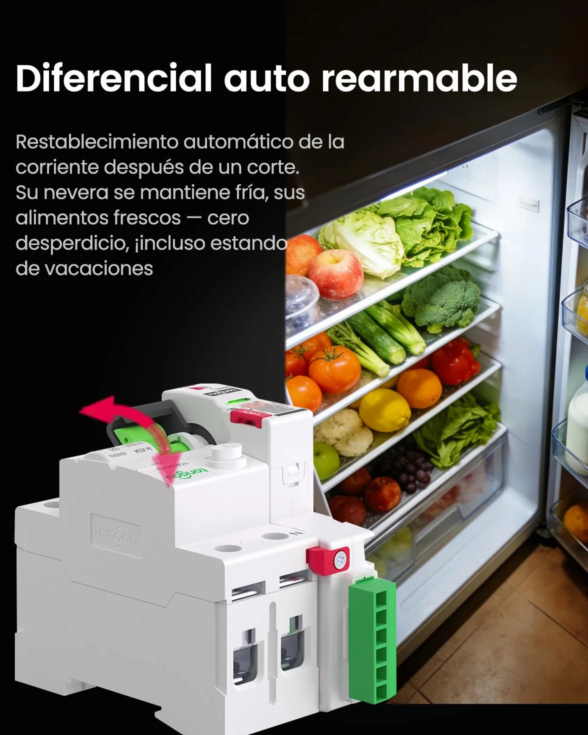 TONGOU Diferencial Auto Rearmable, Diferencial 40A 30mA, Tipo A 1P+N 230V, Diferencial Superinmunizado Rearmable, Aplicable a Viviendas Familiares, Edificios Comerciales Pequeños, etc