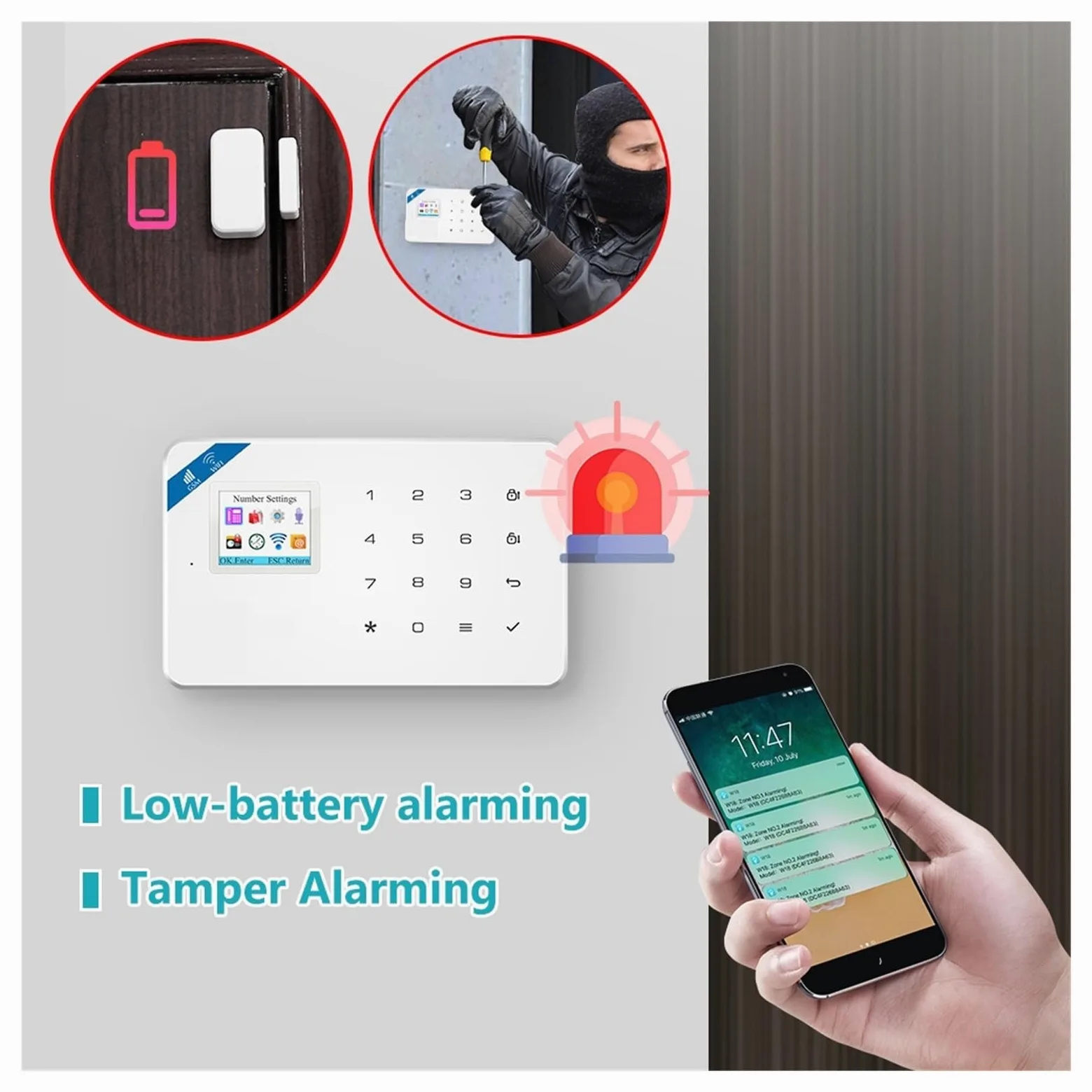 Sistema De Alarma W181, Unidad Central, Alarma WIFI GSM, Sensor De Puerta Inalámbrico Inteligente, Soporte Antirrobo, Control De Aplicaciones(KIT 2)