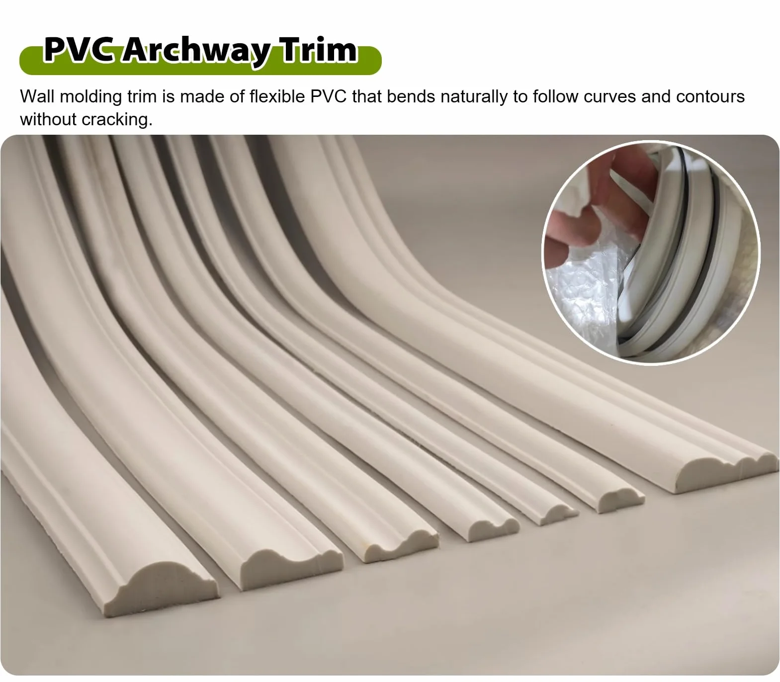 Moldura flexible de pared para arco de puerta, kit de arco prefabricado para marco de puerta, marco curvo interior de medio círculo para puerta para decoración del hogar